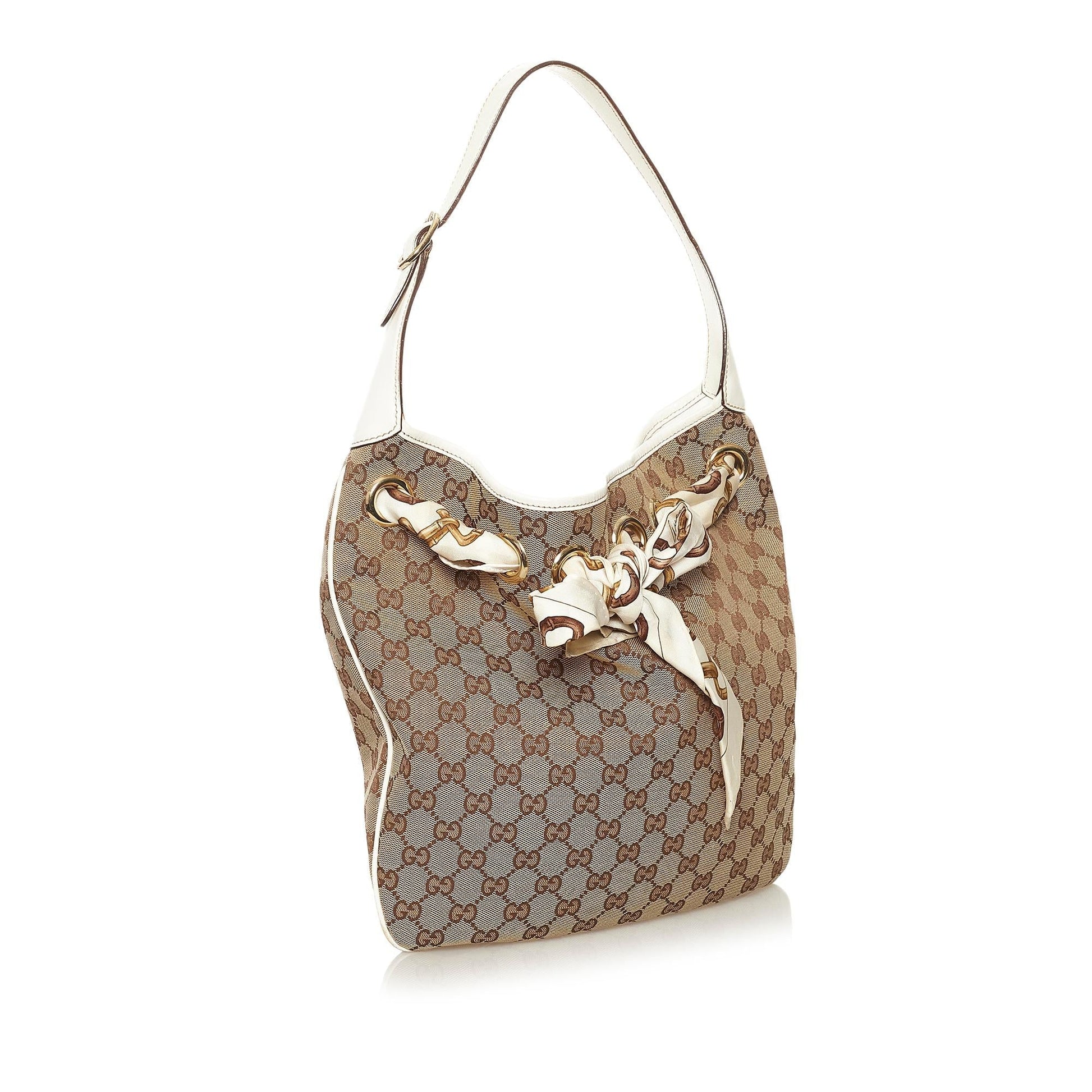 Gucci GG Positano SHG Canvas White Brown Shoulder Bag