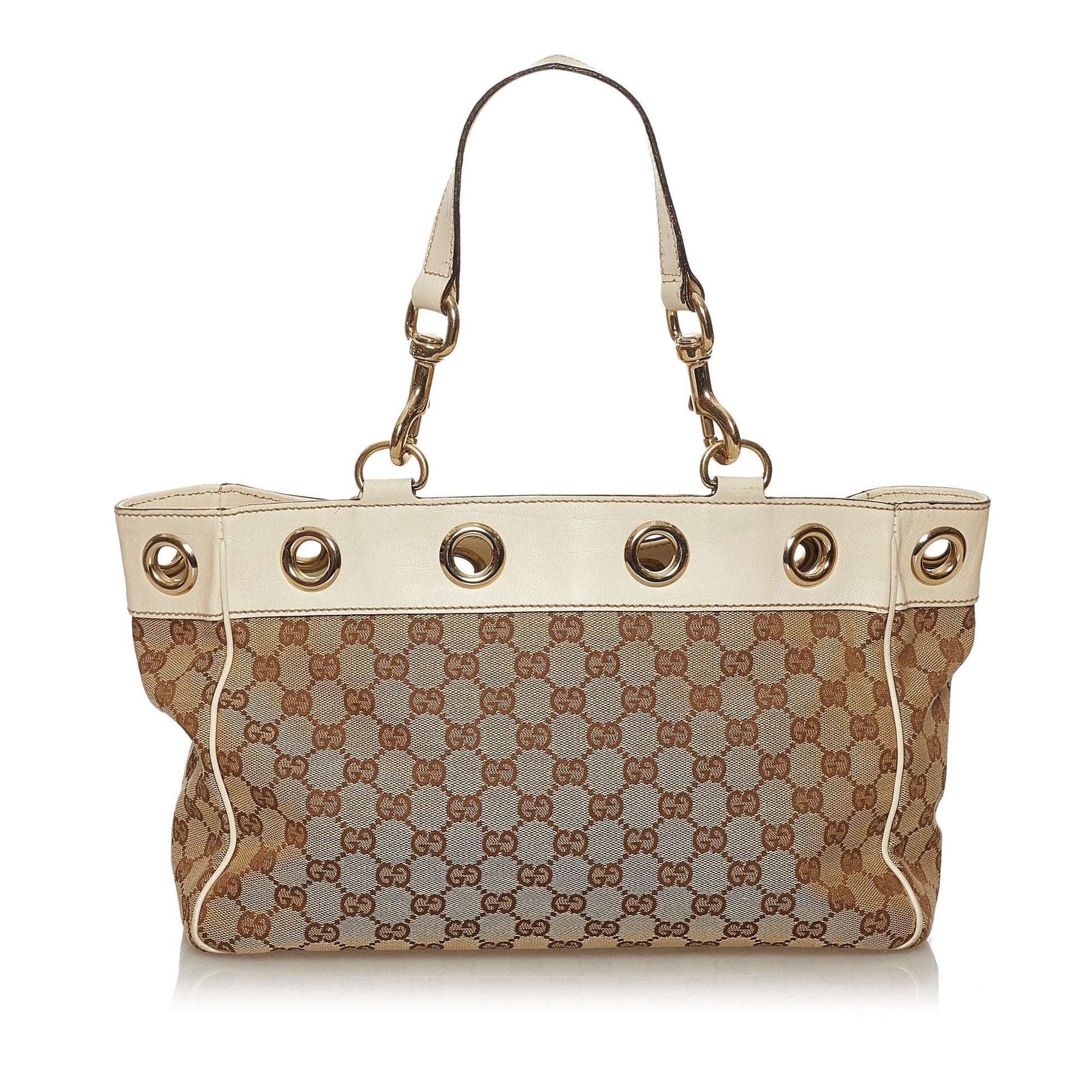 Gucci GG Positano SHG Canvas White Brown Tote Bag