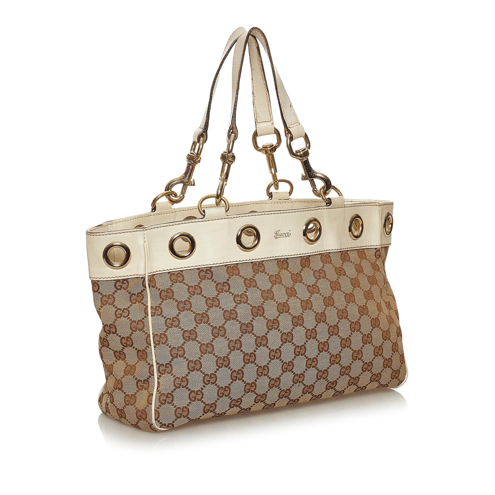 Gucci GG Positano SHG Canvas White Brown Tote Bag