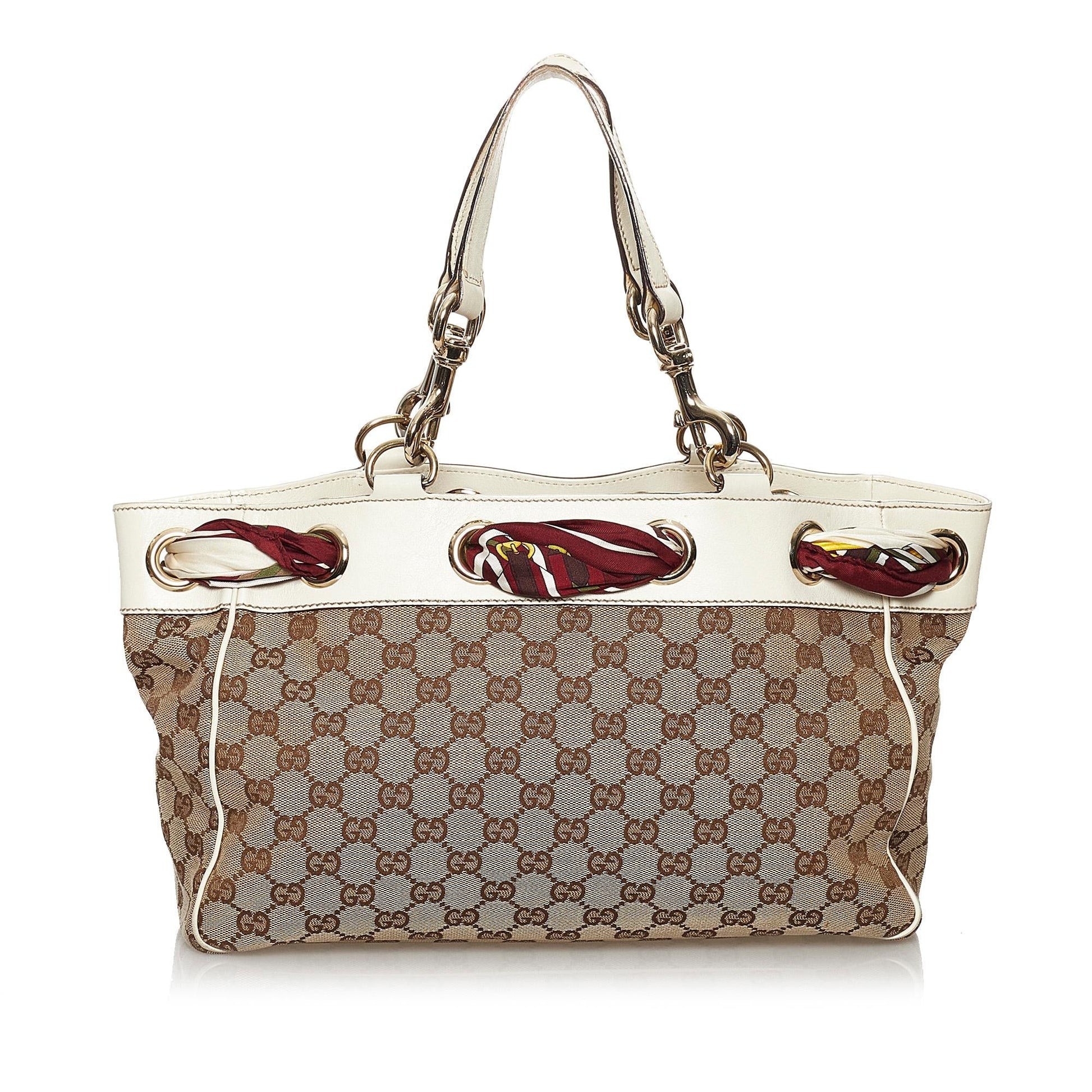 Gucci GG Positano SHG Canvas White Brown Tote Bag Bag Shg