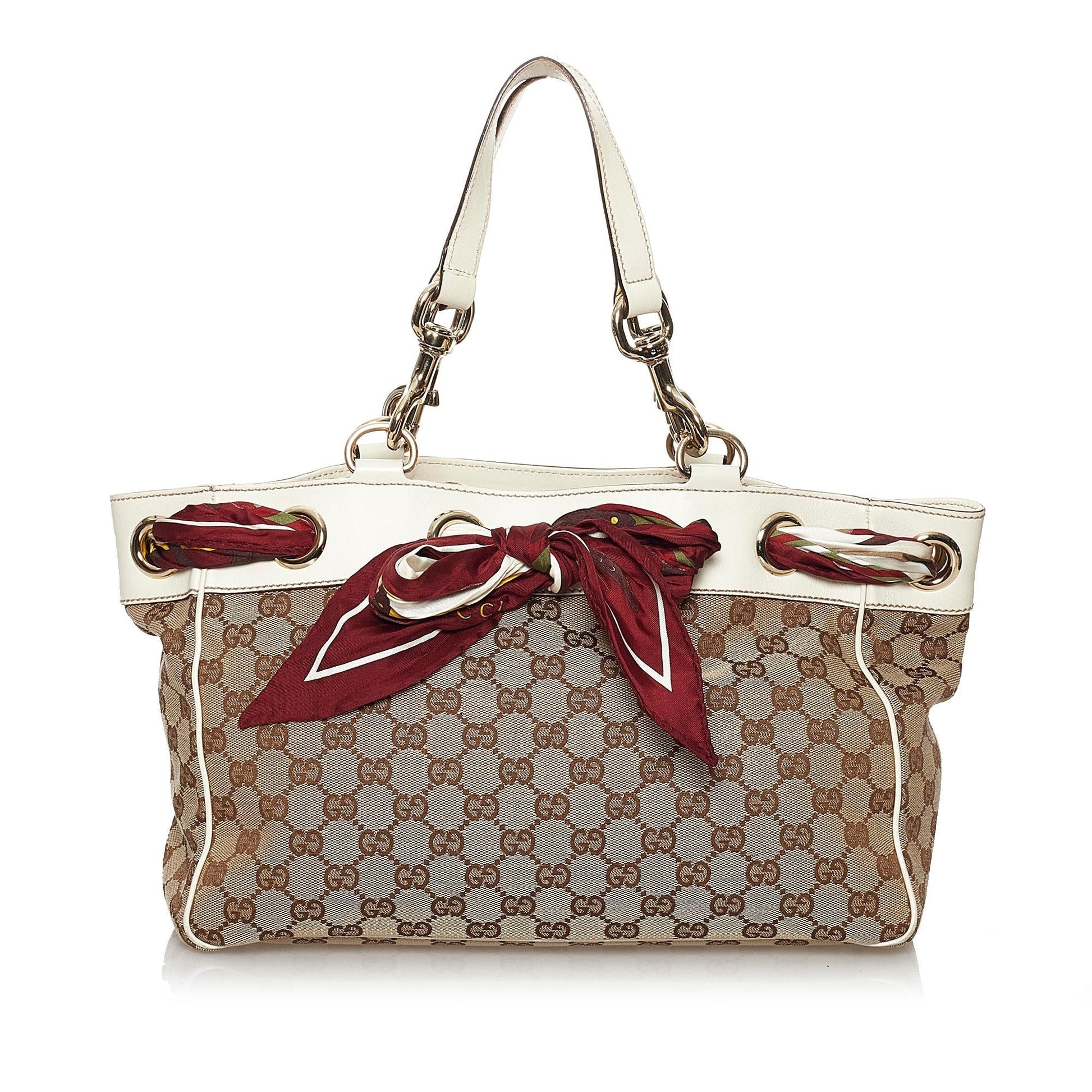 Gucci GG Positano SHG Canvas White Brown Tote Bag Bag Shg