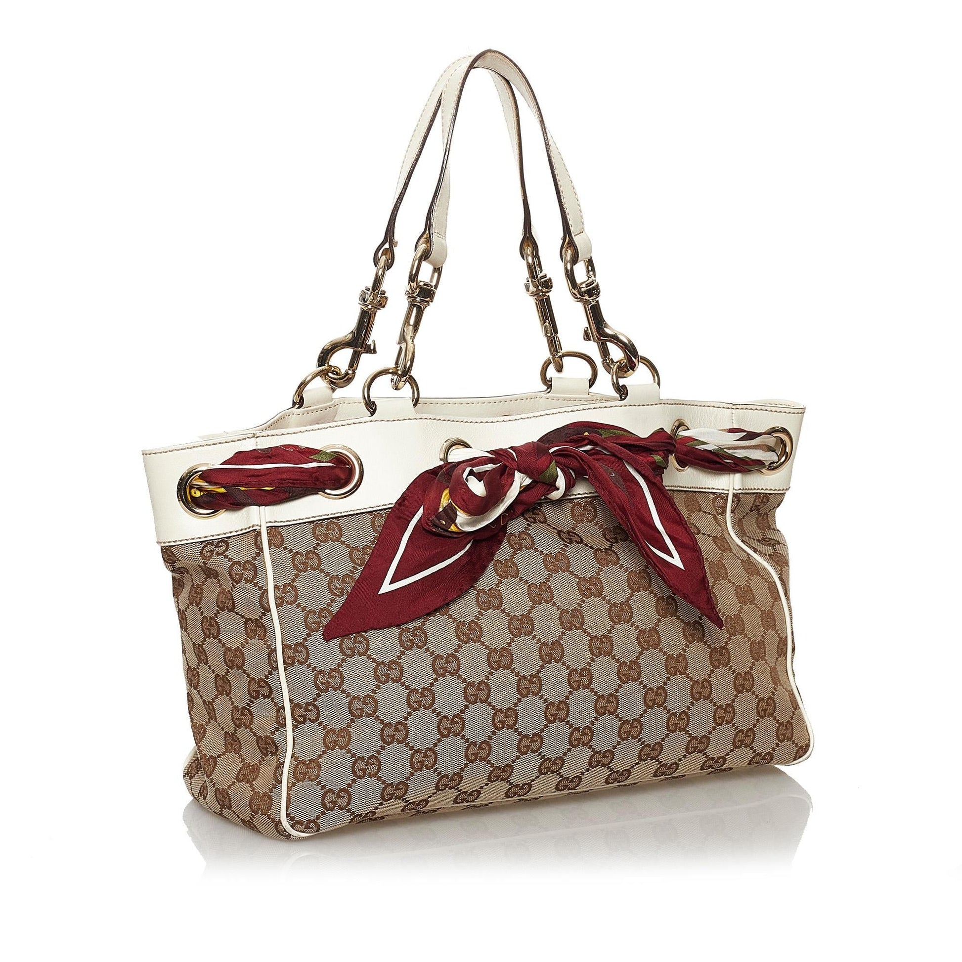 Gucci GG Positano SHG Canvas White Brown Tote Bag Bag Shg
