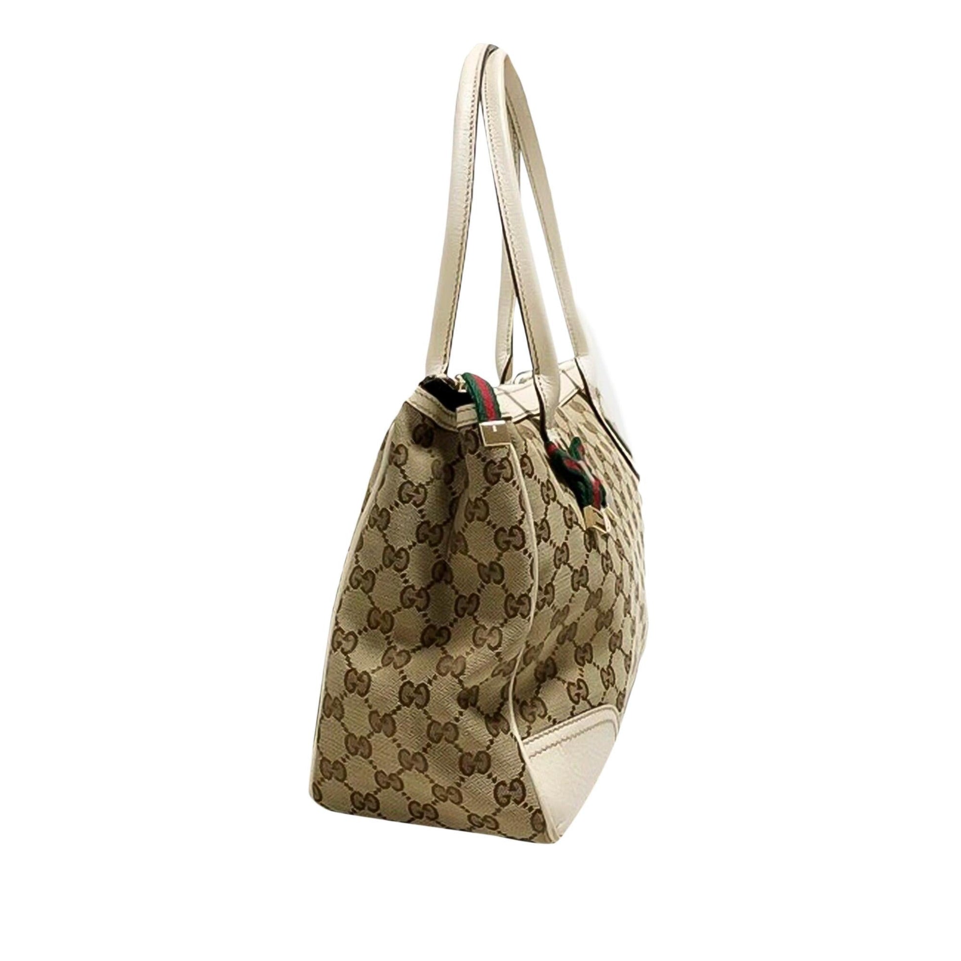 Gucci GG Princy SHG Canvas Calf White Brown Satchel Bag