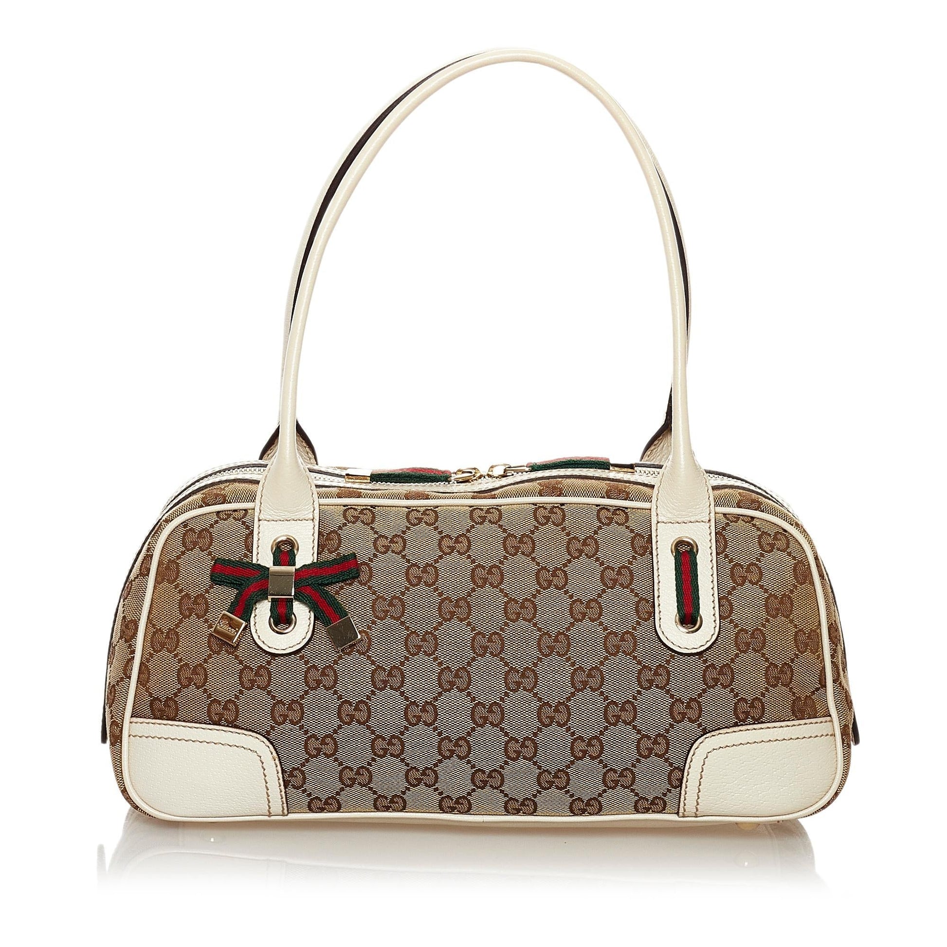 Gucci GG Princy SHG Canvas Calf White Brown Shoulder Bag