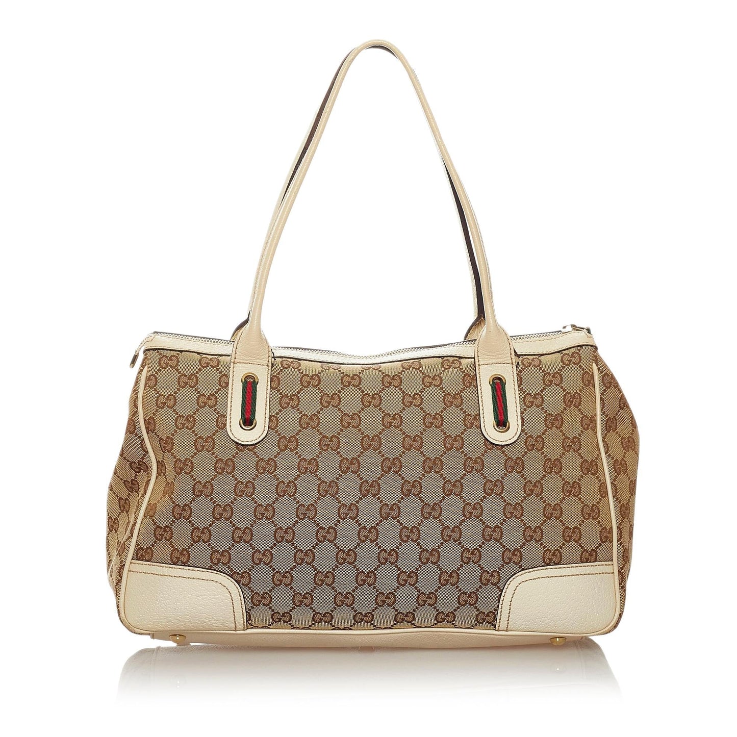 Gucci GG Princy SHG Canvas White Brown Tote Bag 4