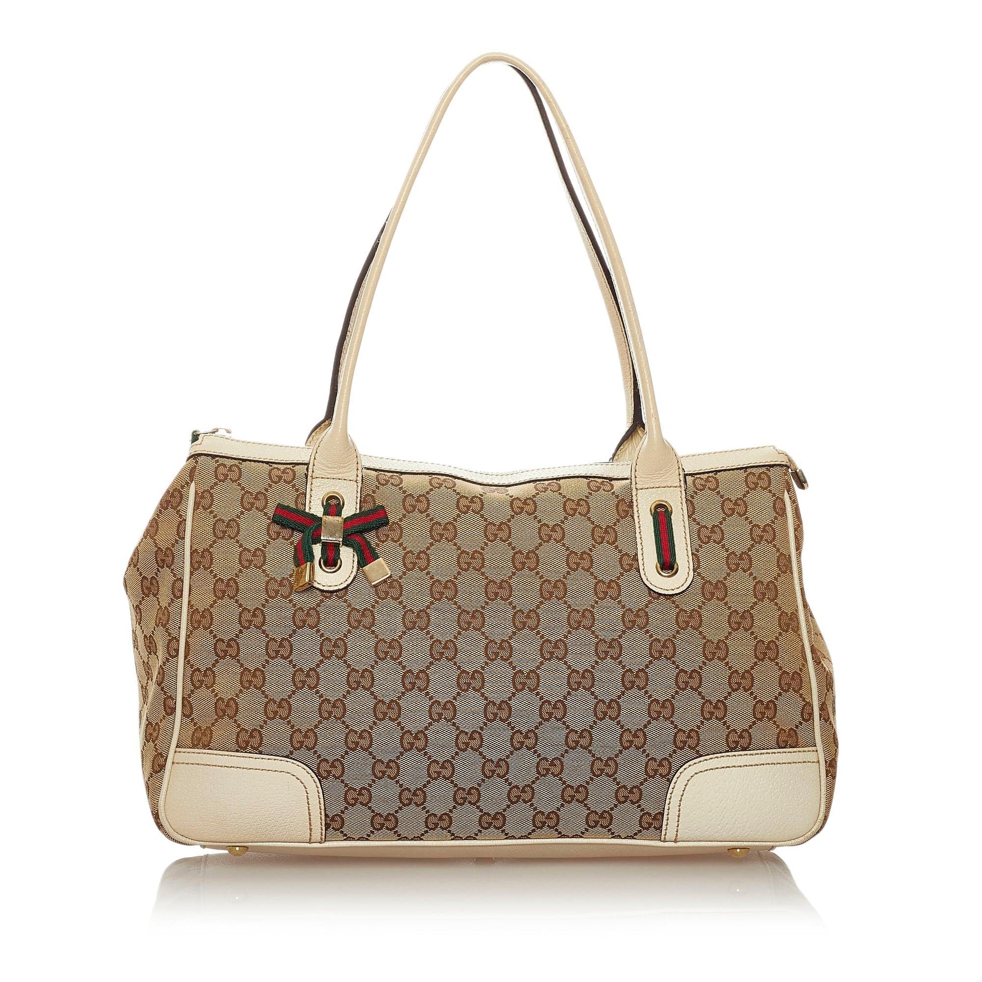 Gucci GG Princy SHG Canvas White Brown Tote Bag 4