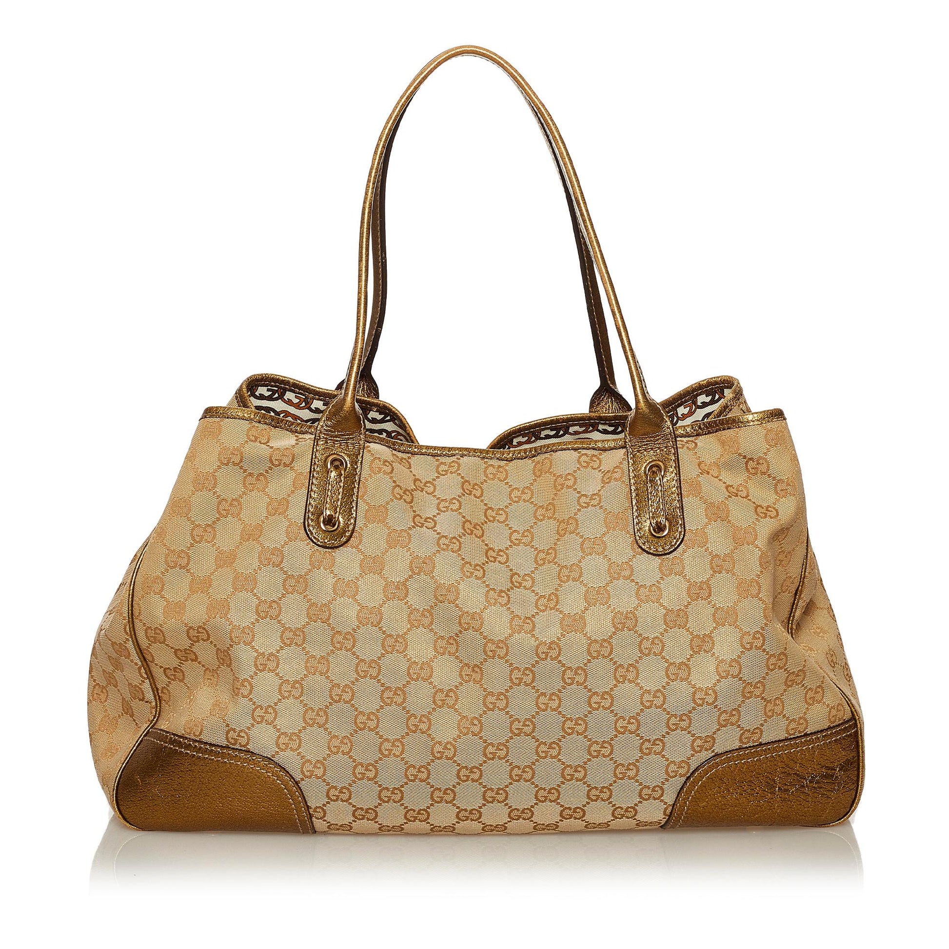 Gucci GG Princy SHG Canvas Brown Gold Tote Bag Bag Shg