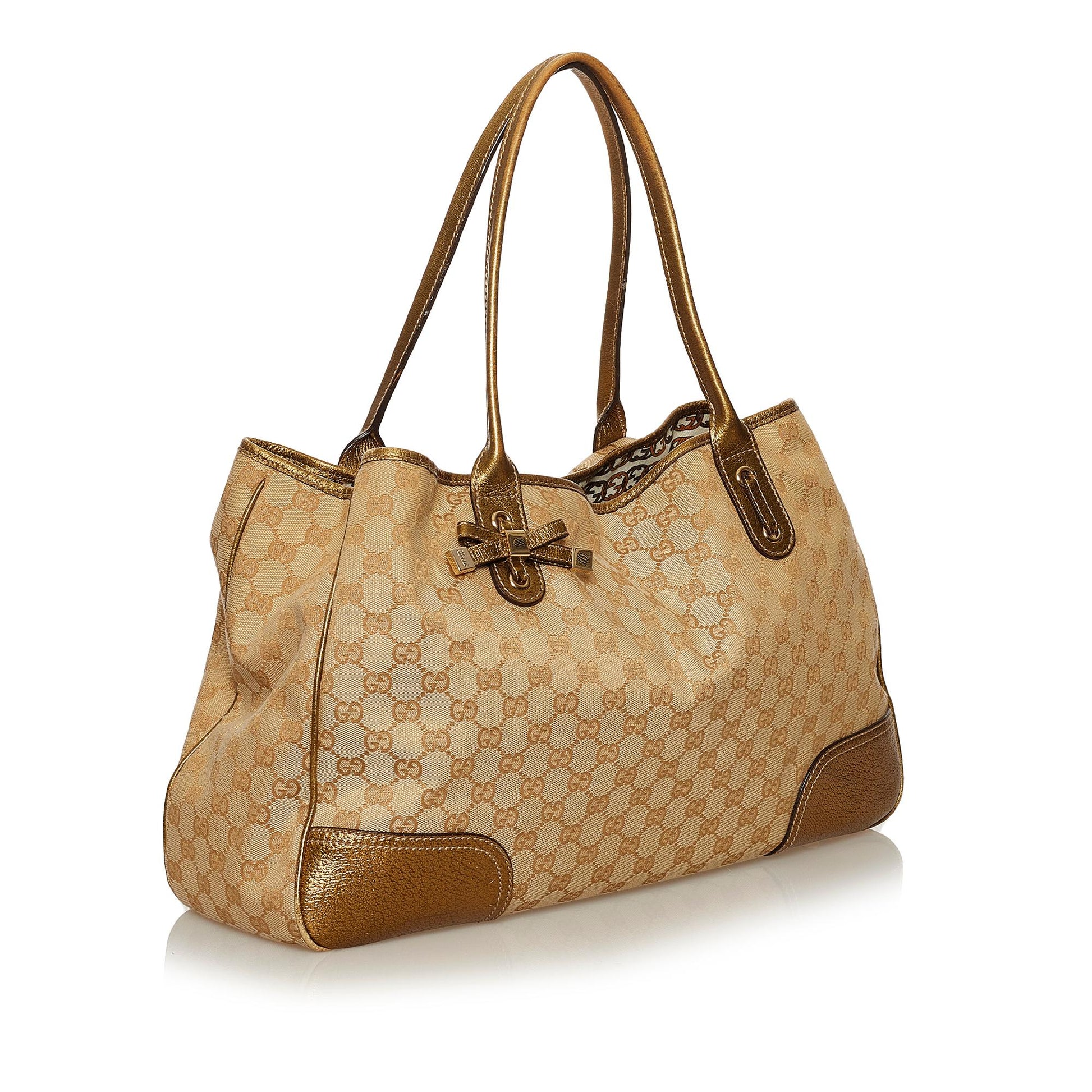 Gucci GG Princy SHG Canvas Brown Gold Tote Bag Bag Shg