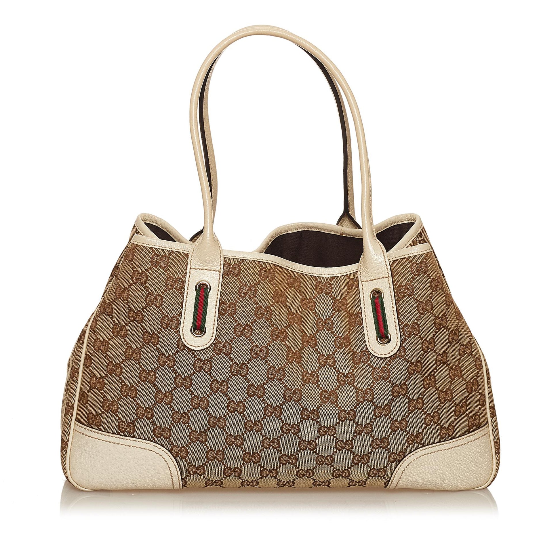 Gucci GG Princy SHG Canvas White Brown Tote Bag 5