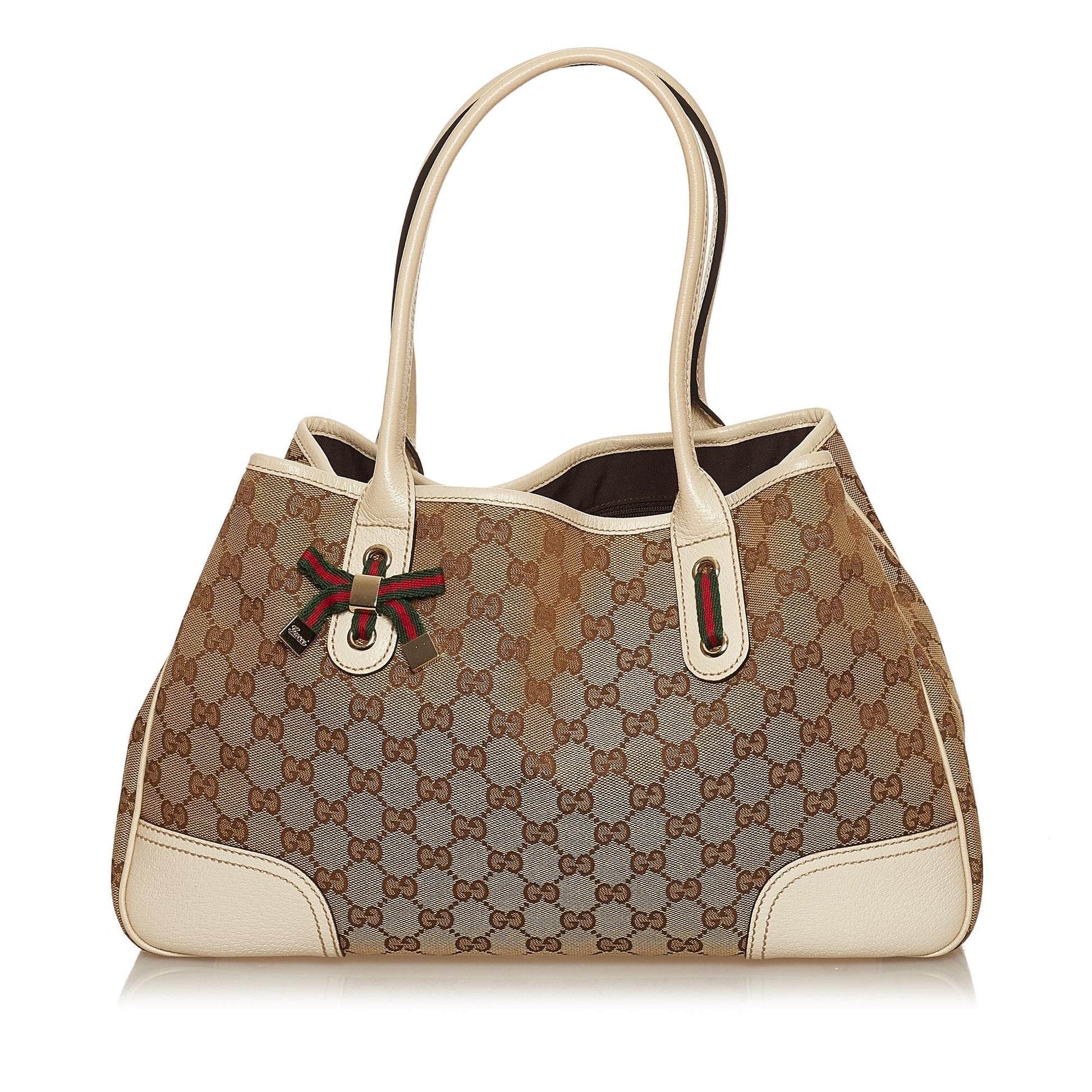Gucci GG Princy SHG Canvas White Brown Tote Bag 5
