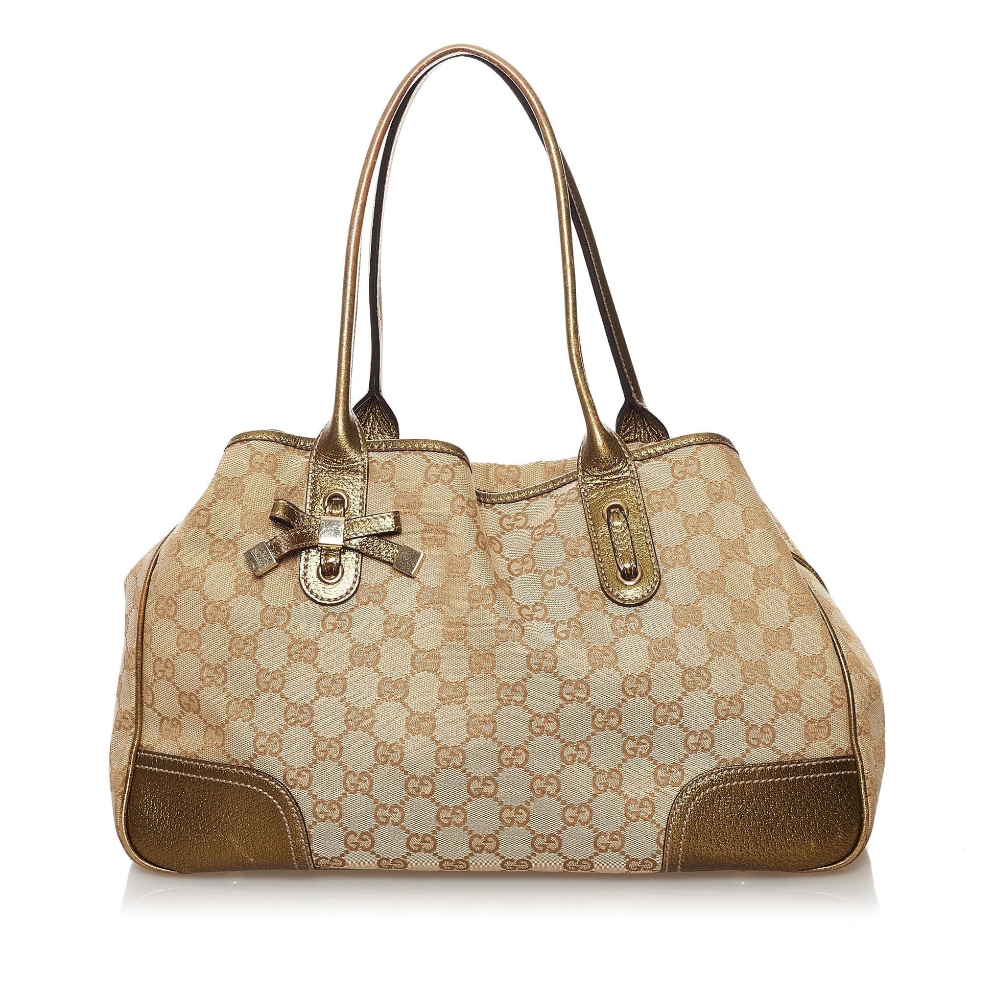 Gucci GG Princy SHG Canvas Calf Brown Gold Tote Bag 4