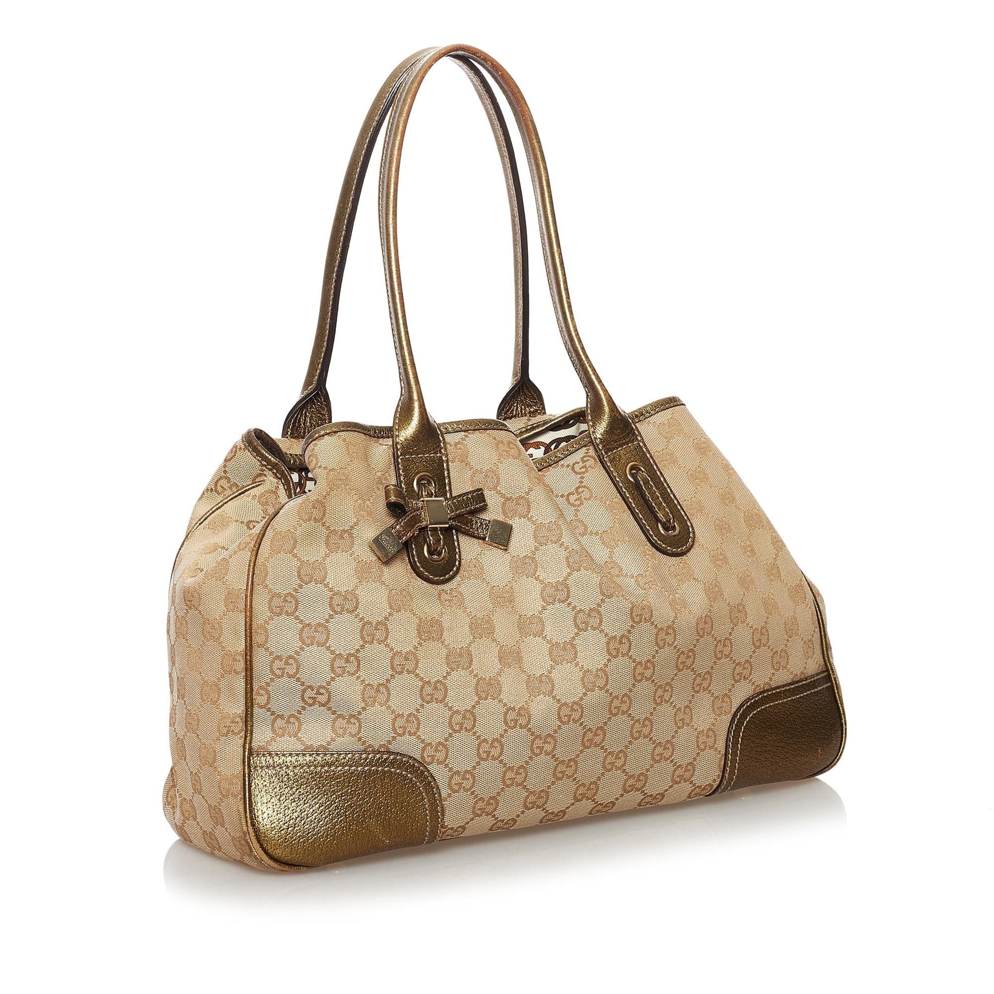 Gucci GG Princy SHG Canvas Calf Brown Gold Tote Bag 4