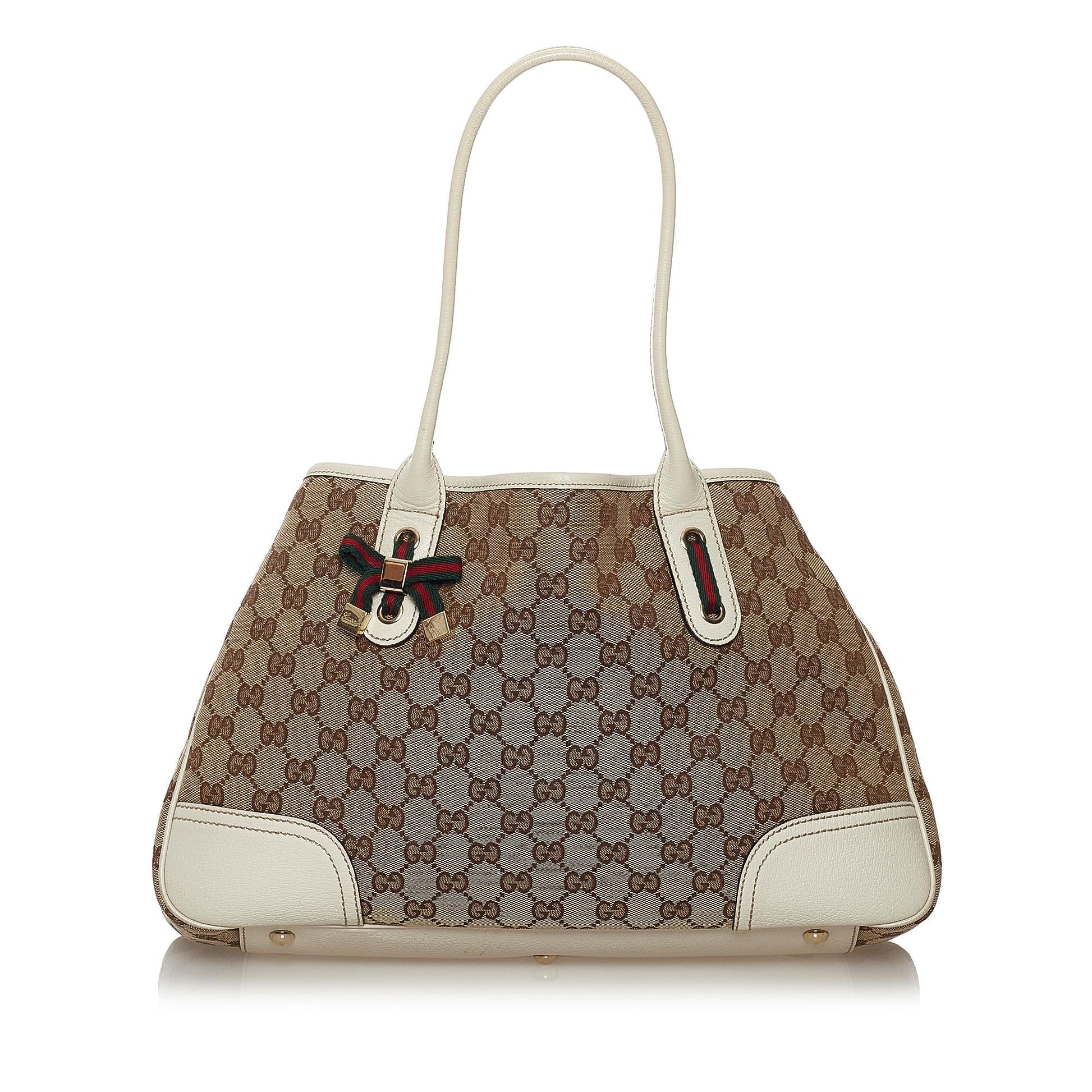 Gucci GG Princy SHG Canvas White Brown Tote Bag