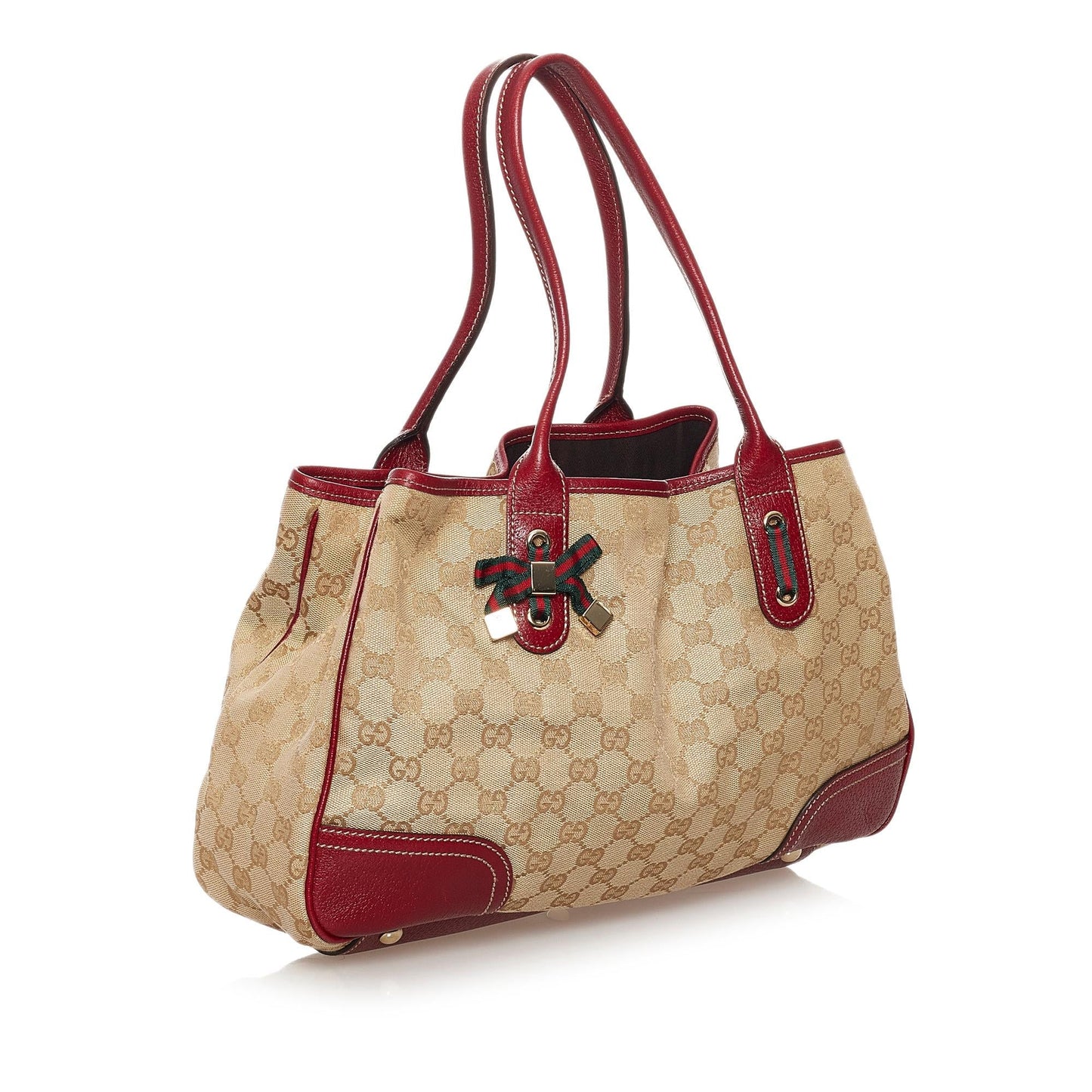 Gucci GG Princy SHG Canvas Brown Red Tote Bag Bag Shg