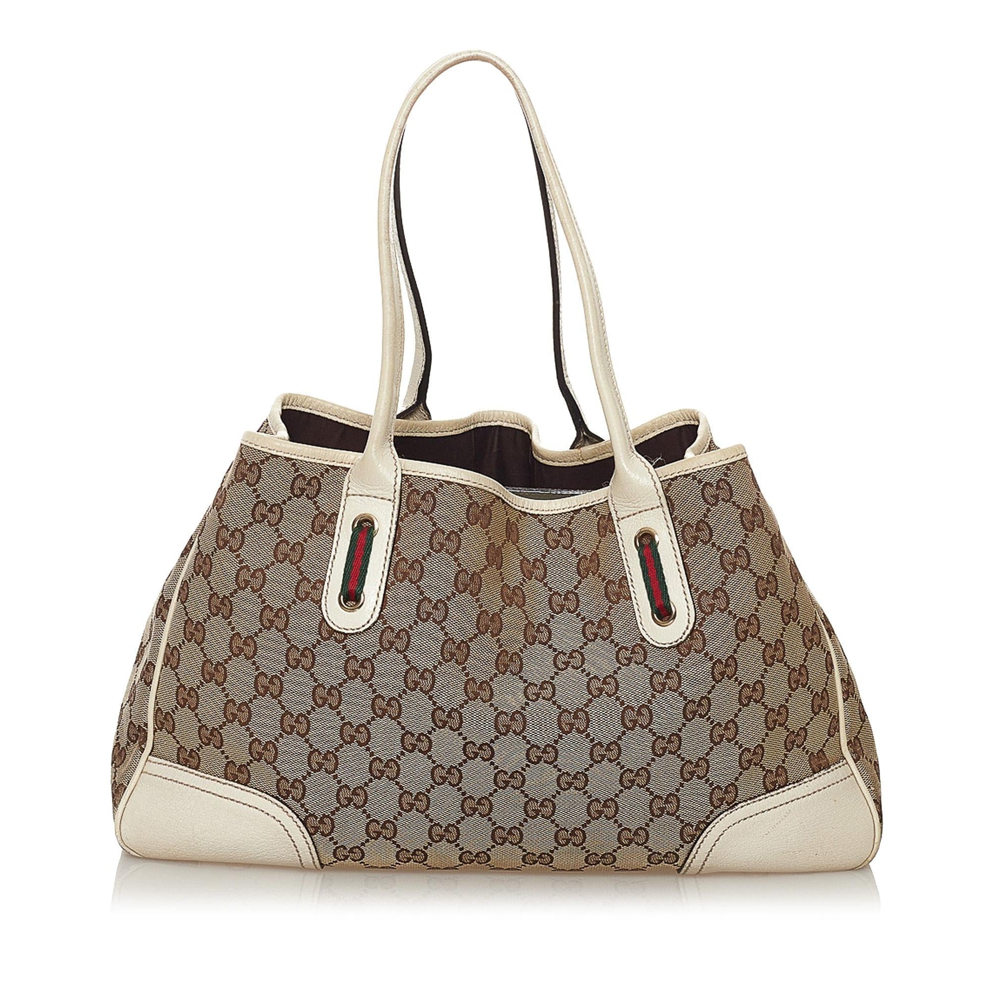 Gucci GG Princy SHG Canvas White Brown Tote Bag Bag Shg