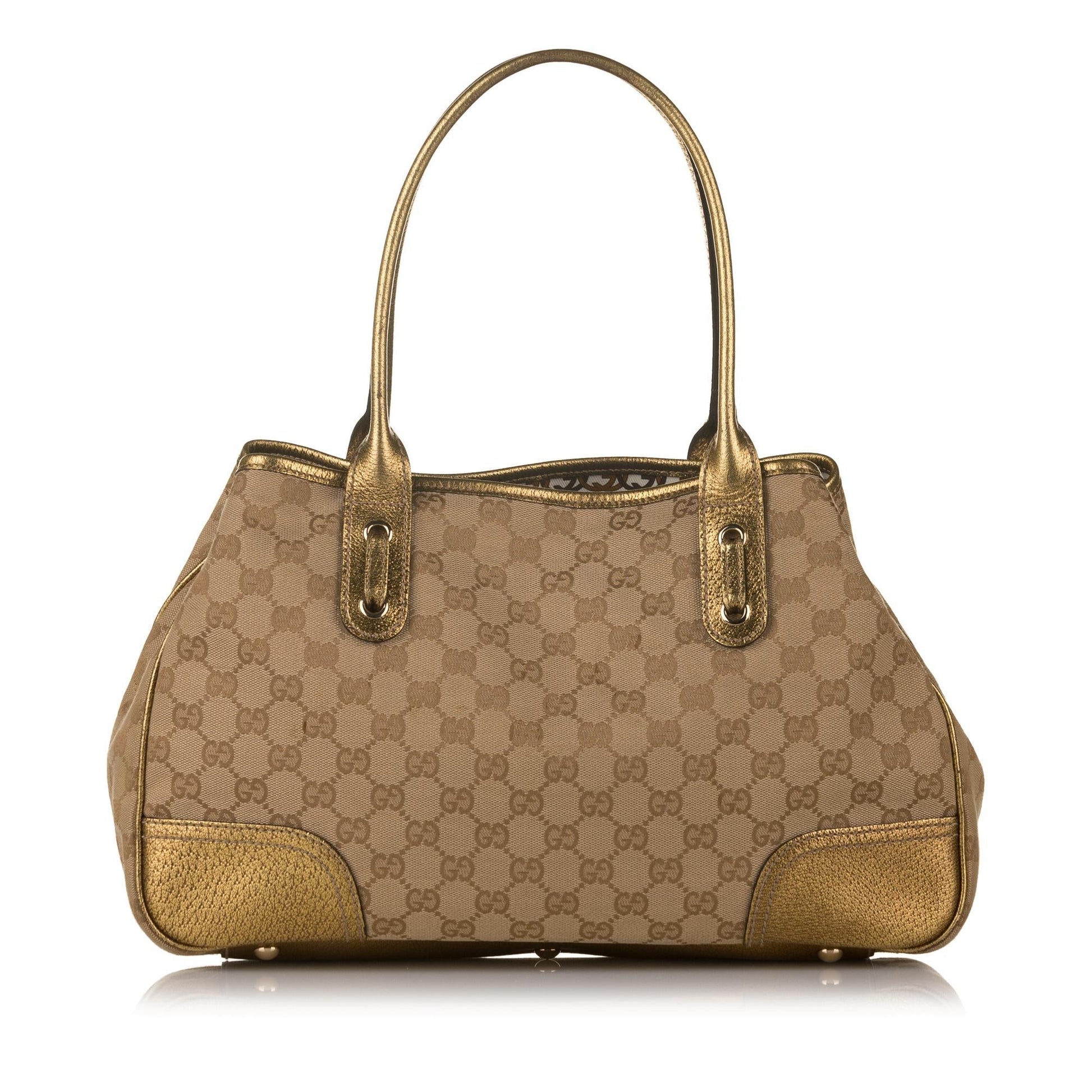 Gucci GG Princy SHG Canvas Calf Brown Gold Tote Bag