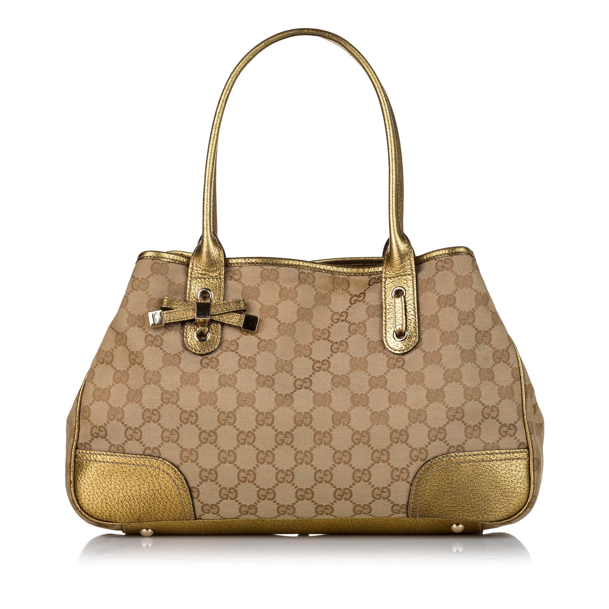 Gucci GG Princy SHG Canvas Calf Brown Gold Tote Bag Bag Shg