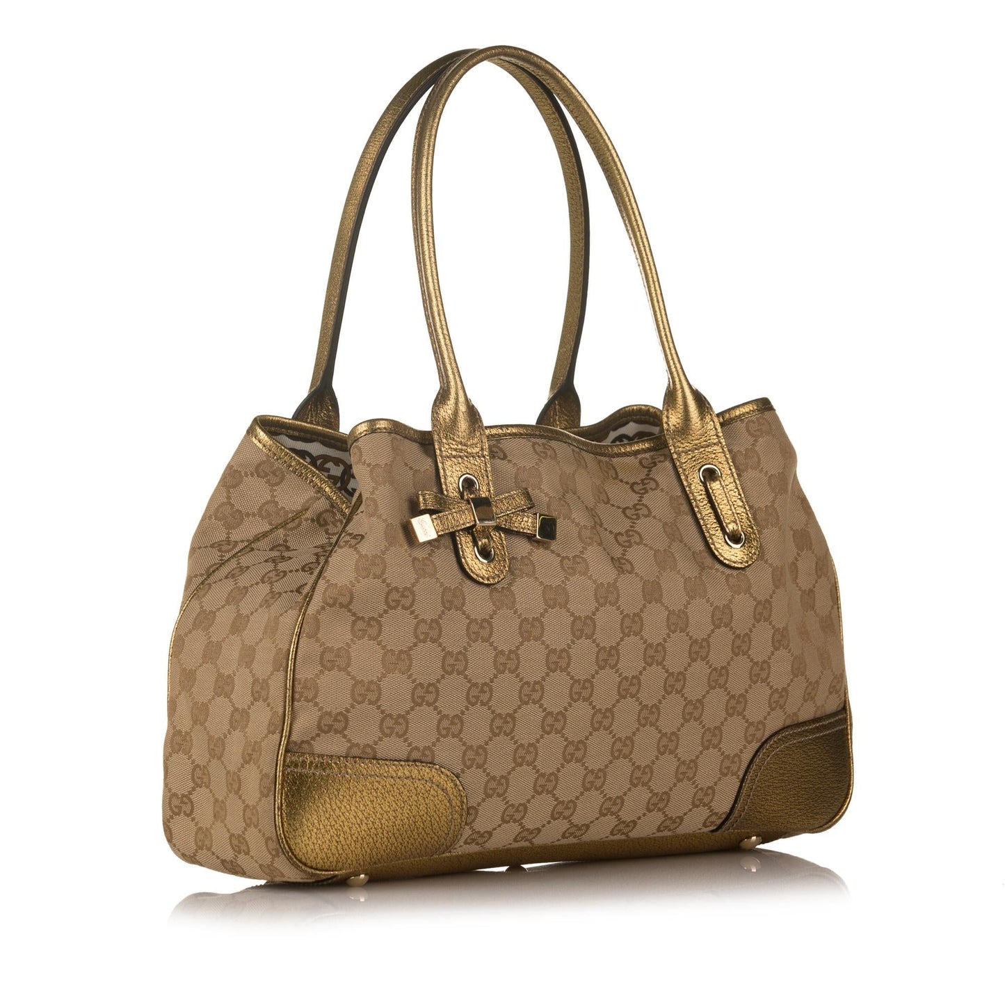 Gucci GG Princy SHG Canvas Calf Brown Gold Tote Bag Bag Shg