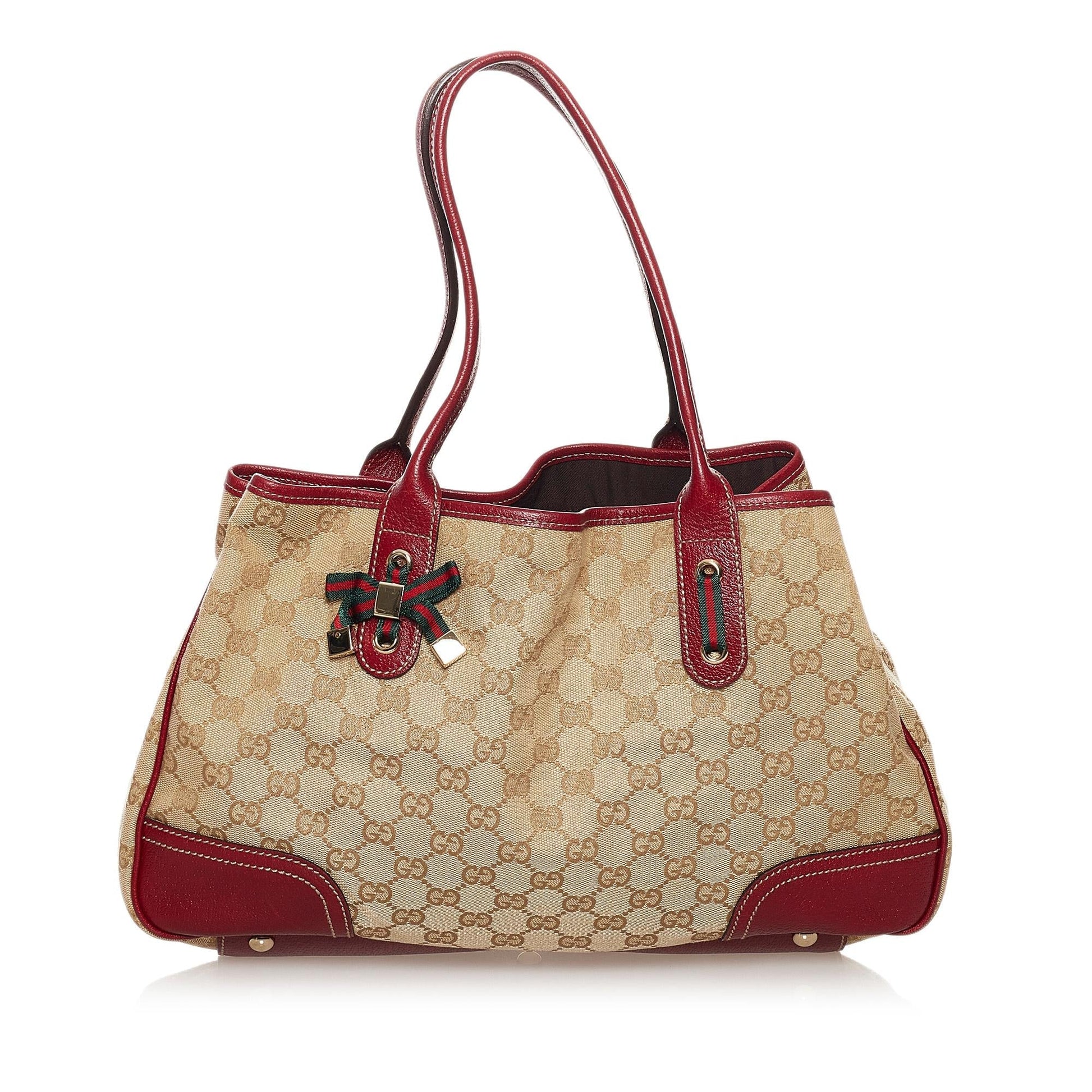 Gucci GG Princy SHG Canvas Brown Red Tote Bag