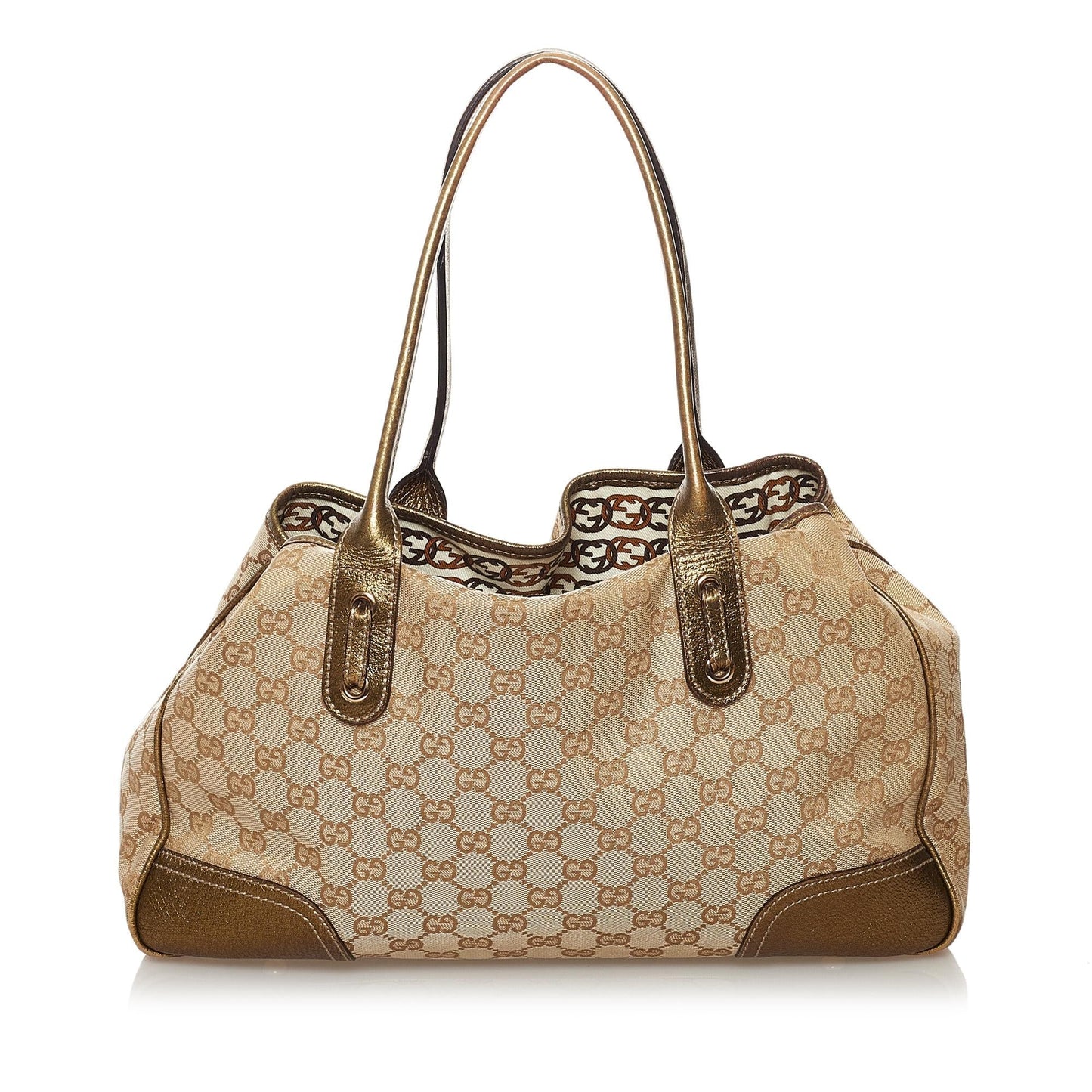 Gucci GG Princy SHG Canvas Calf Brown Gold Tote Bag 3
