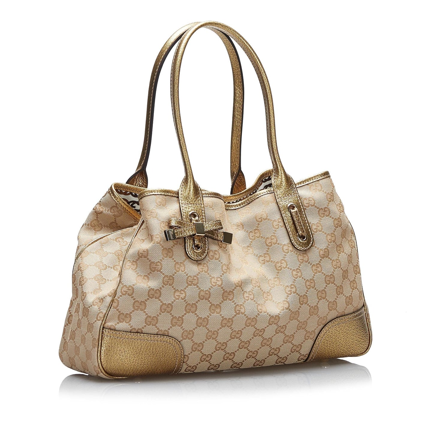 Gucci GG Princy SHG-x1Xfvy Canvas Calf Brown Gold Tote Bag