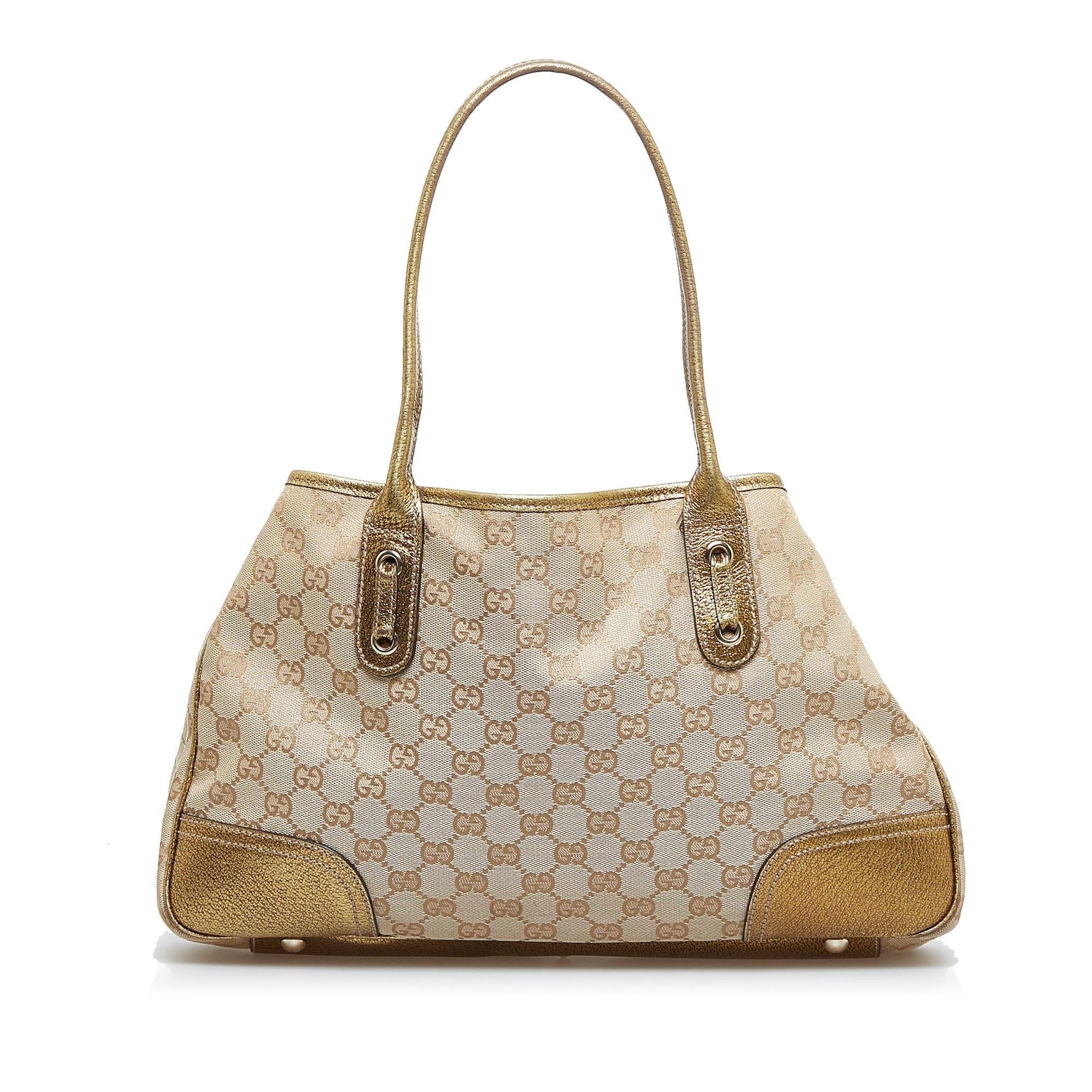 Gucci GG Princy SHG-9hZZzE Canvas Calf Brown Gold Tote Bag