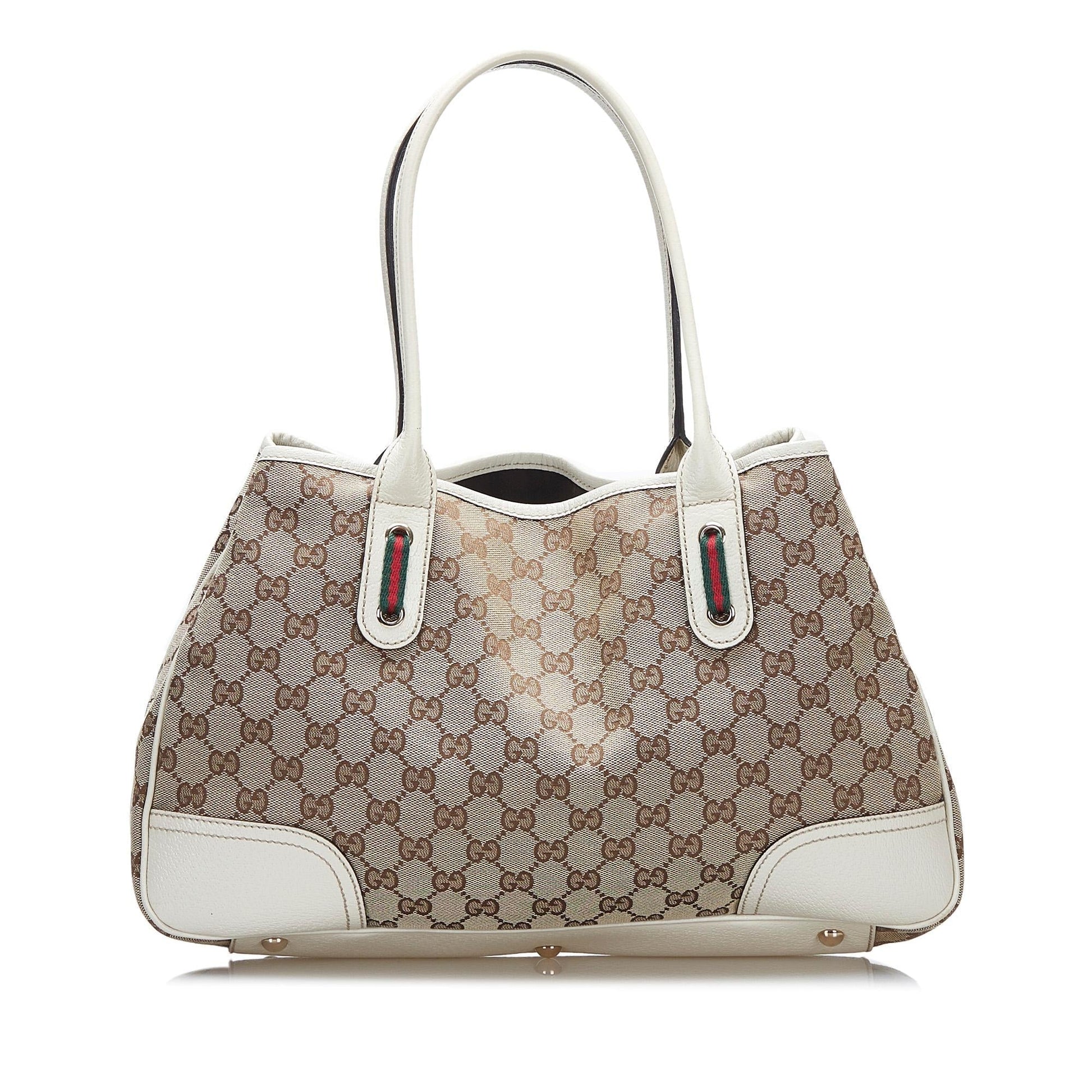 Gucci GG Princy SHG-iIdiUk Canvas Calf White Brown Tote Bag