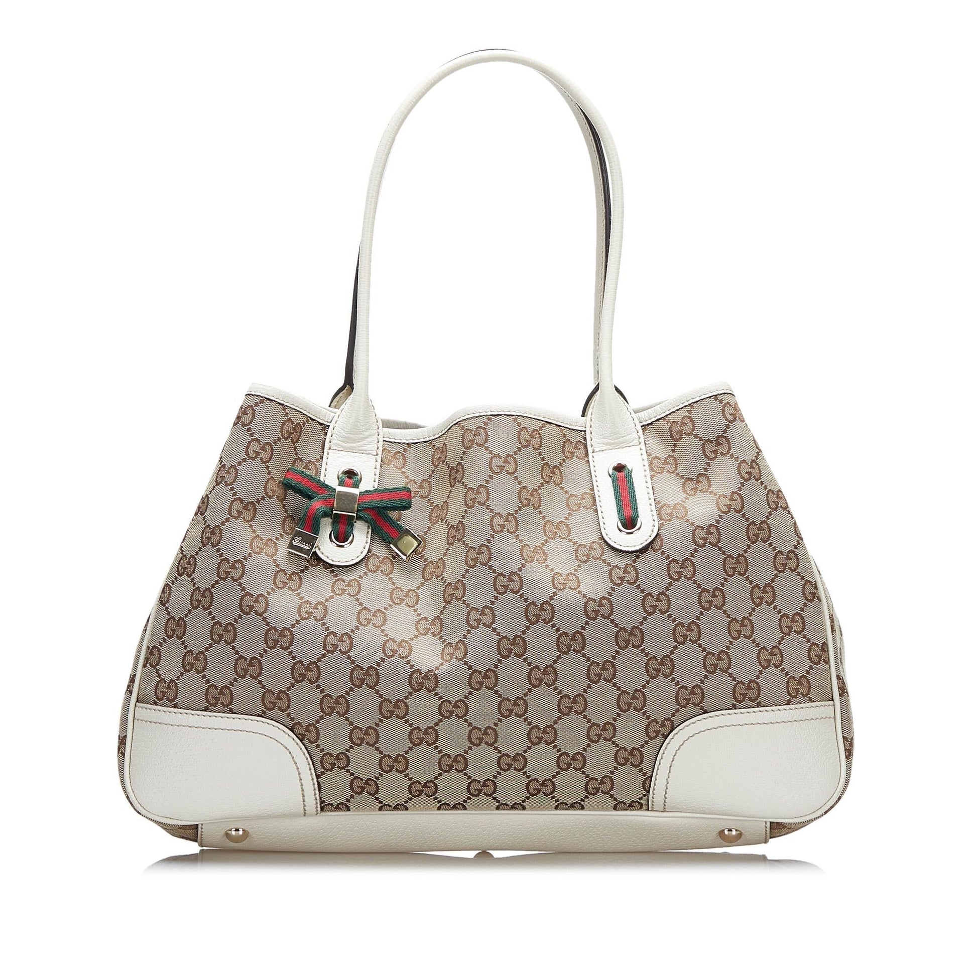 Gucci GG Princy SHG-iIdiUk Canvas Calf White Brown Tote Bag
