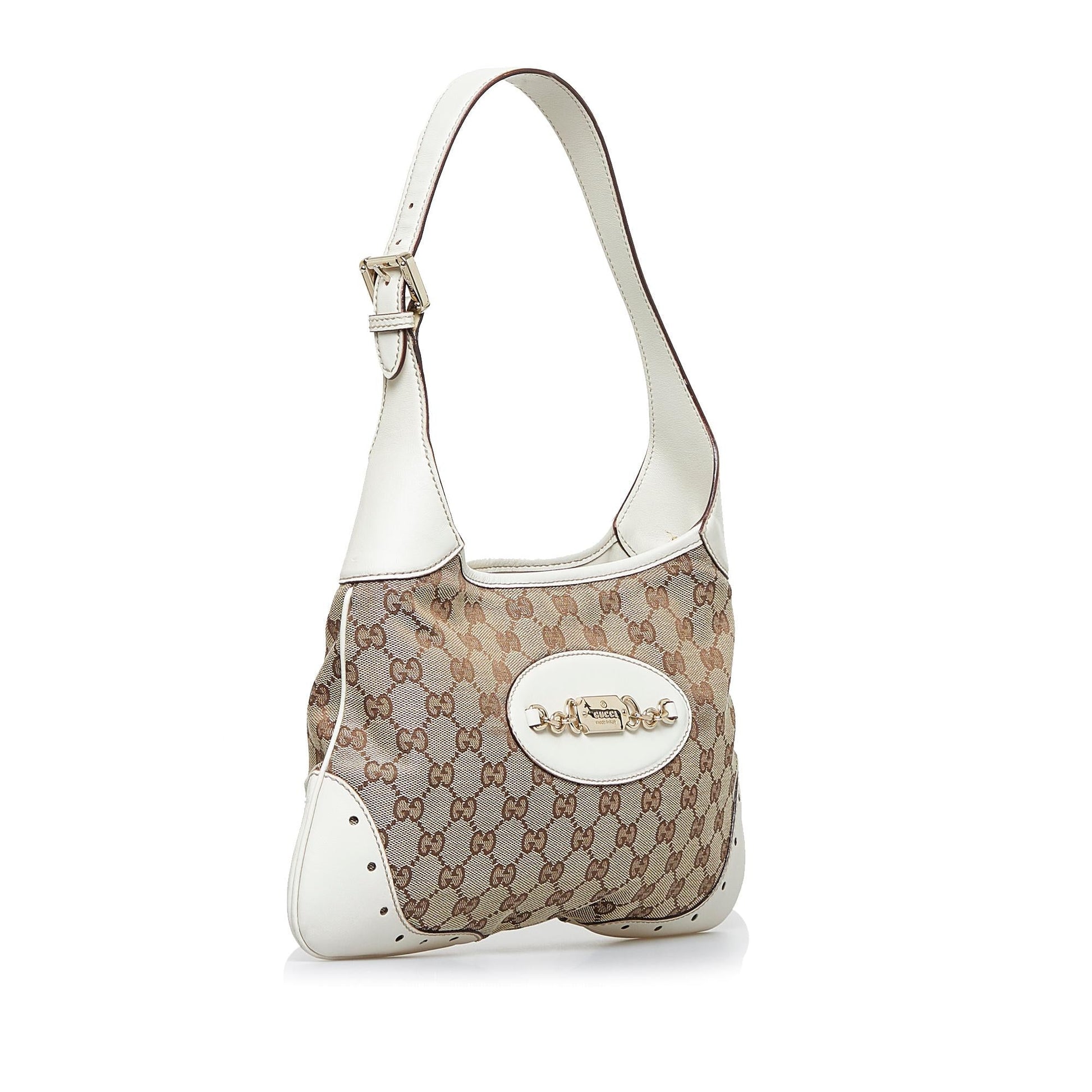 Gucci GG Punch SHG-1mCEKQ Canvas White Brown Shoulder Bag