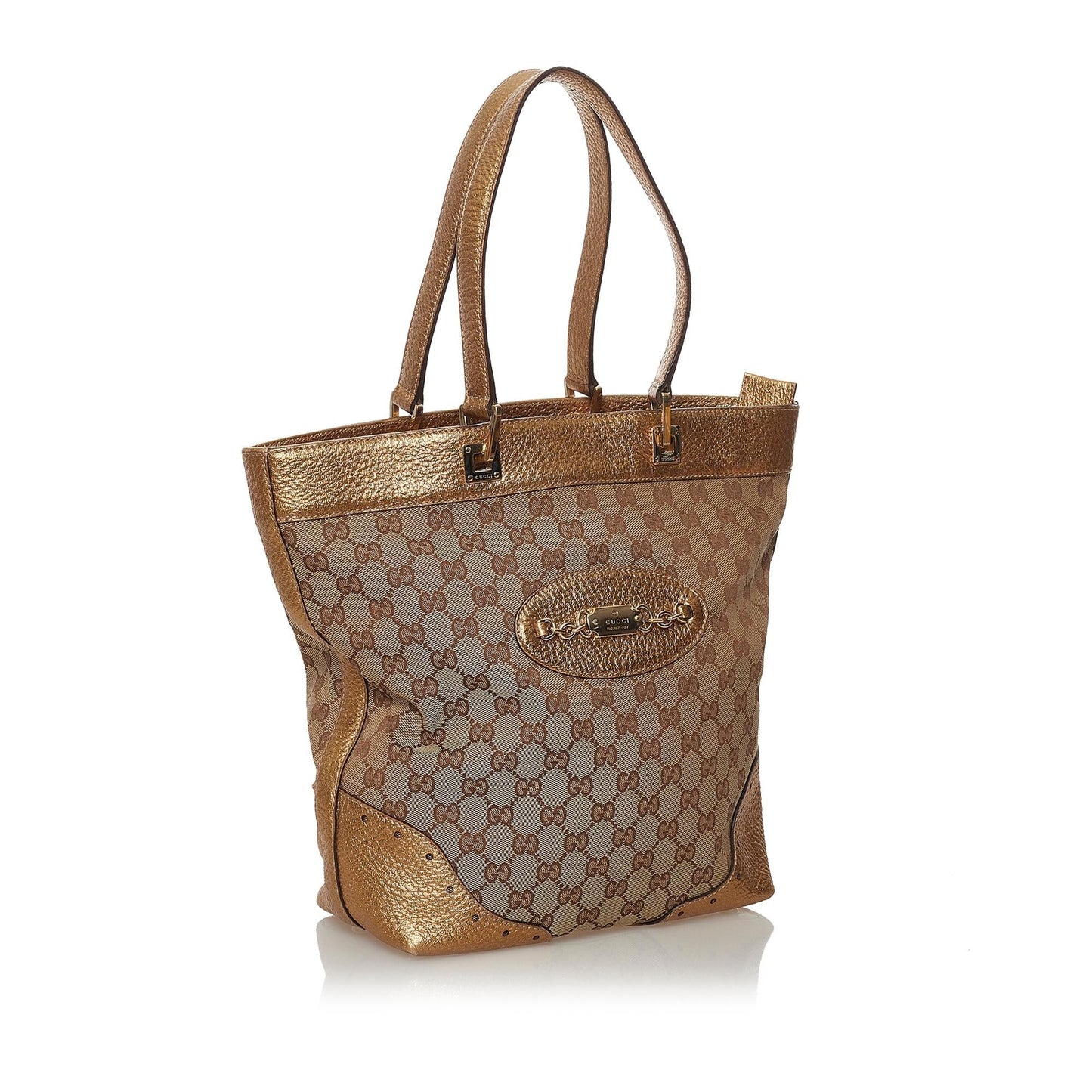 Gucci GG Punch SHG Canvas Calf Brown Gold Tote Bag