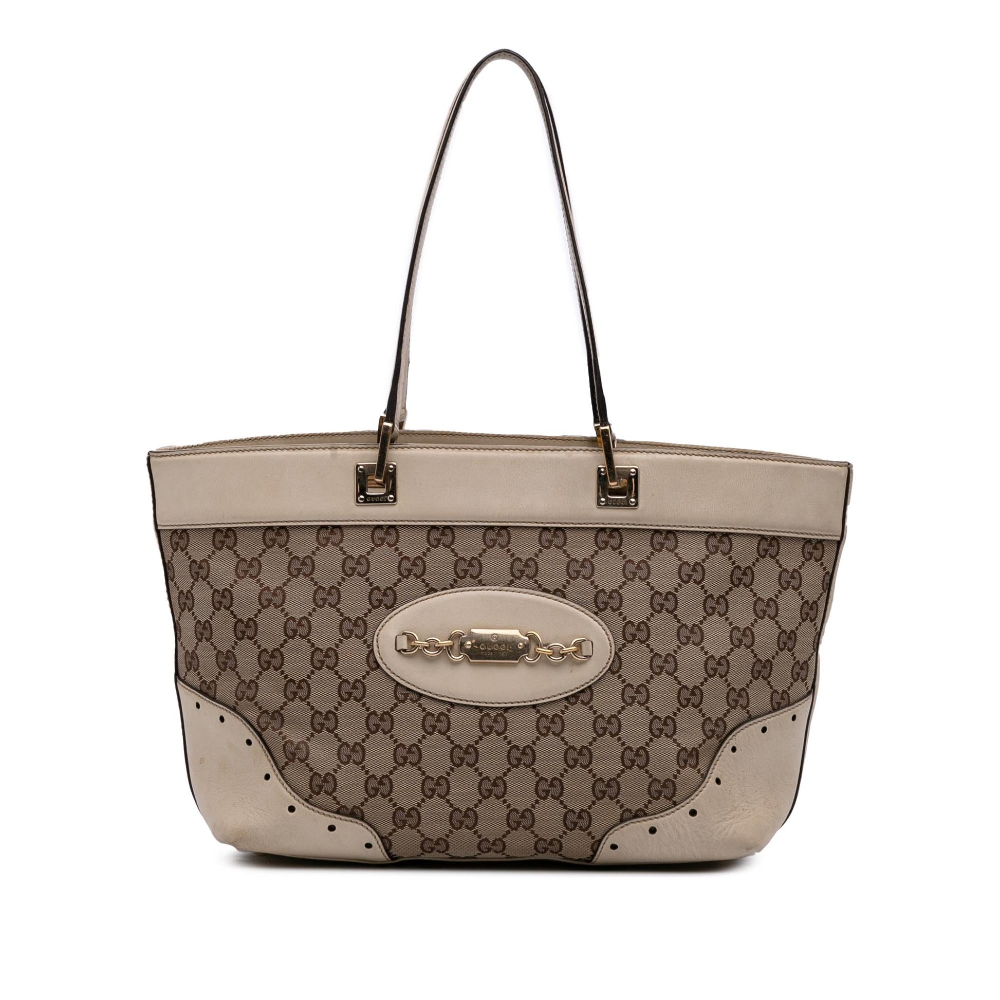 Gucci GG Punch Canvas Calf Brown Tote Bag