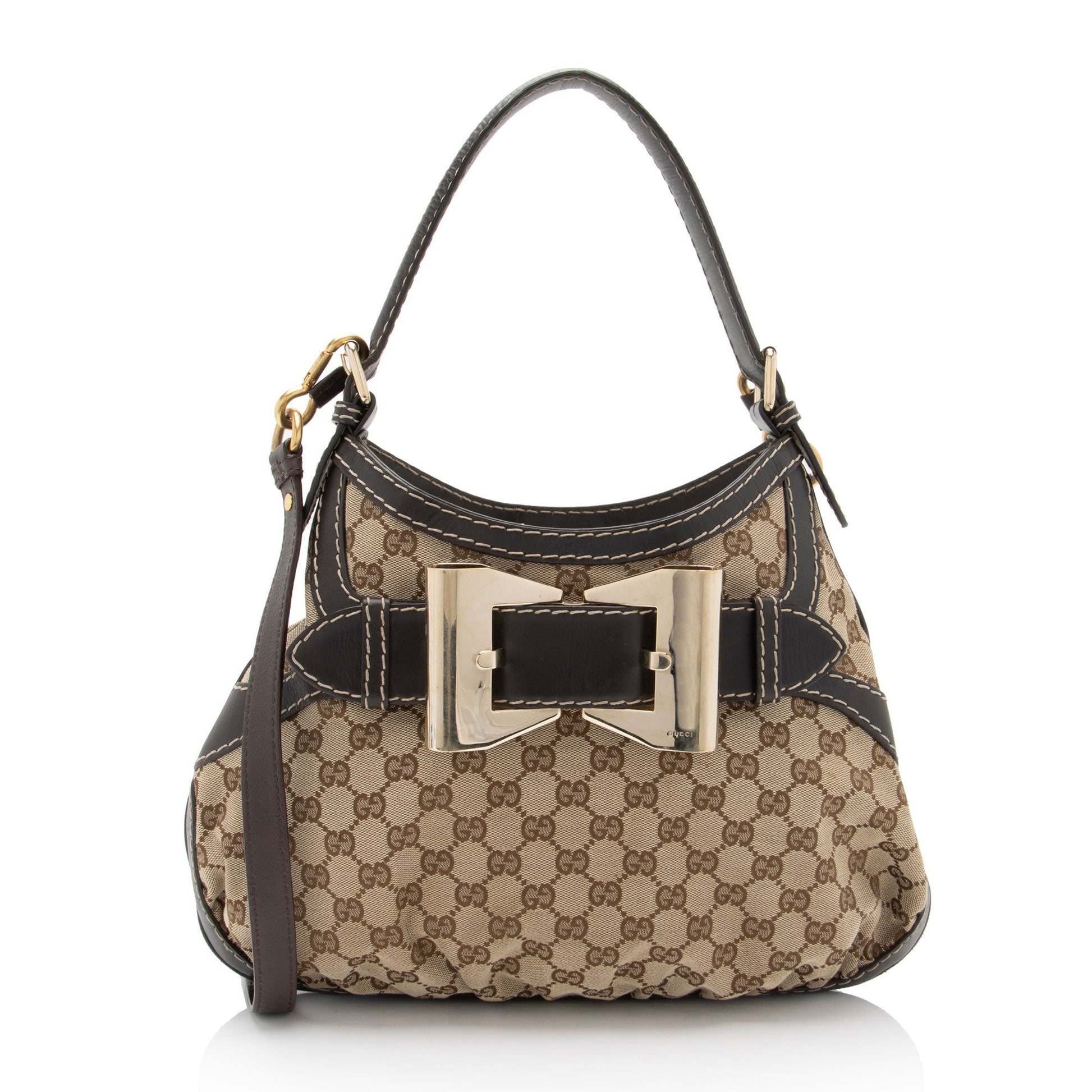 Gucci GG Queen SHF-ZWYQV0 Leather Canvas Brown Beige Shoulder Bag