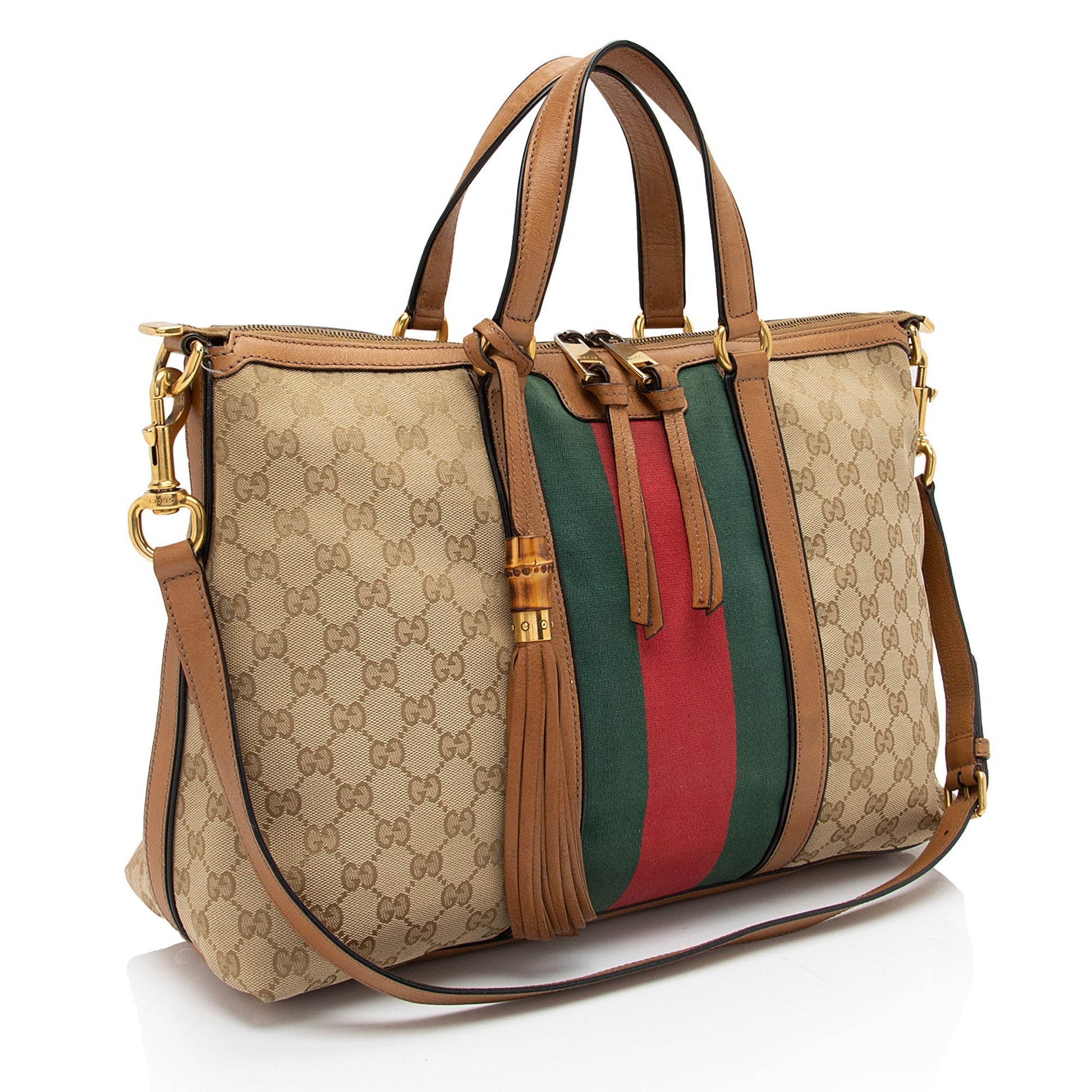 Gucci GG Rania SHF-uGCI1b Leather Canvas Nylon Brown Tote Bag