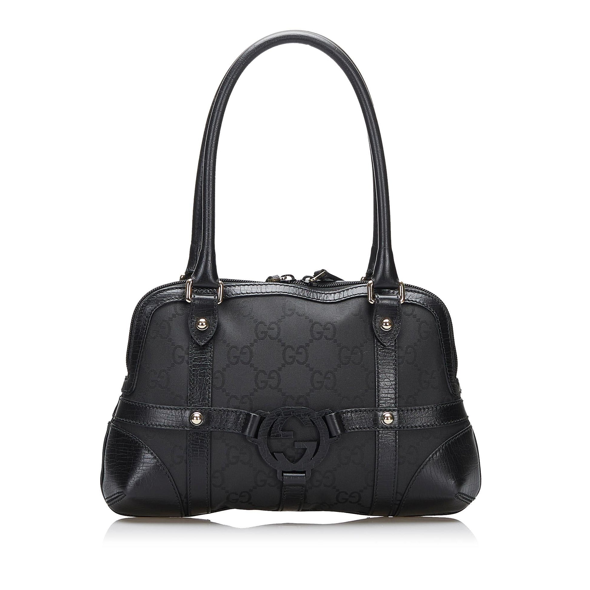Gucci GG Reins SHG-kxn1Yk Canvas Black Satchel Bag