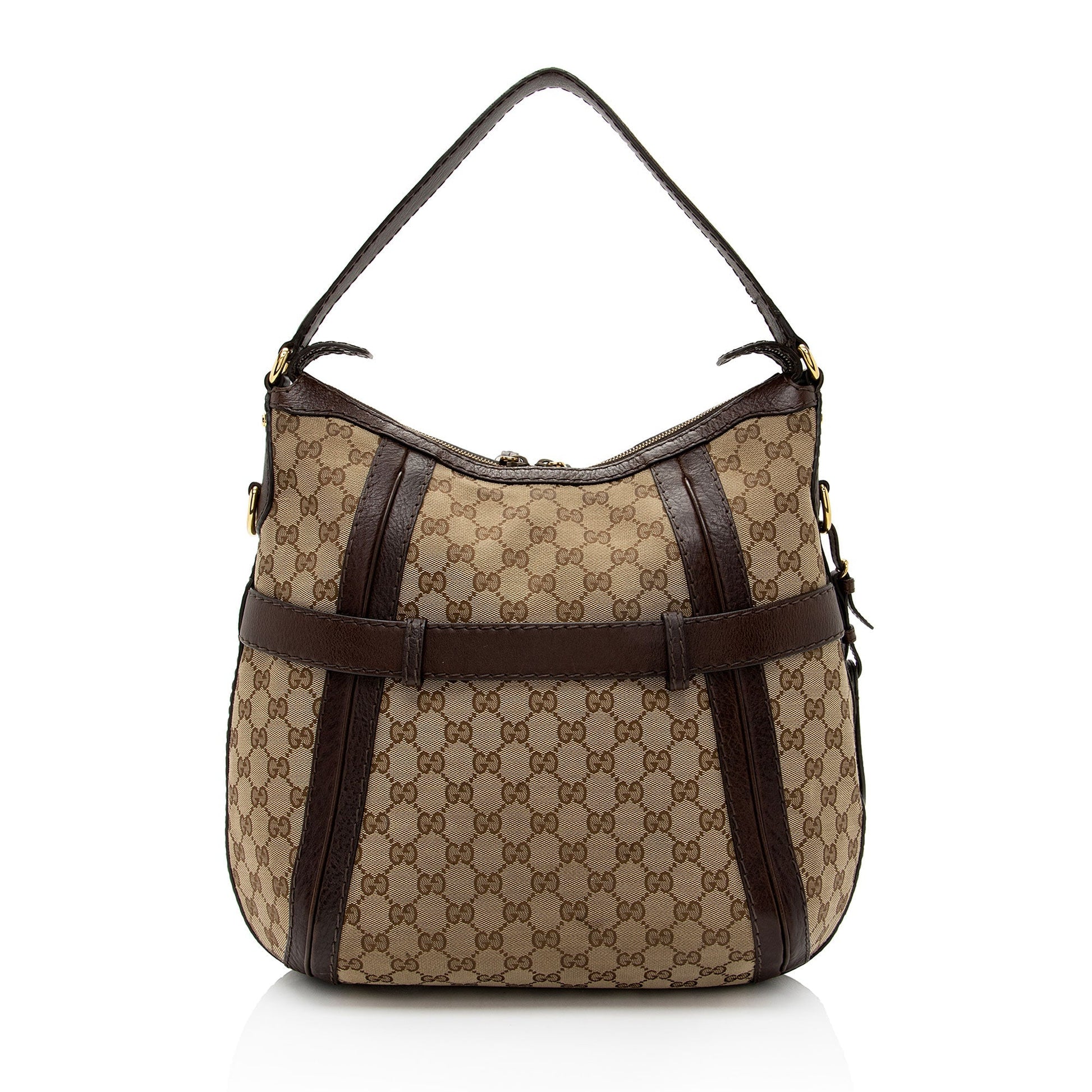 Gucci GG Running SHF-jpwkkM Leather Canvas Brown Beige Shoulder Bag