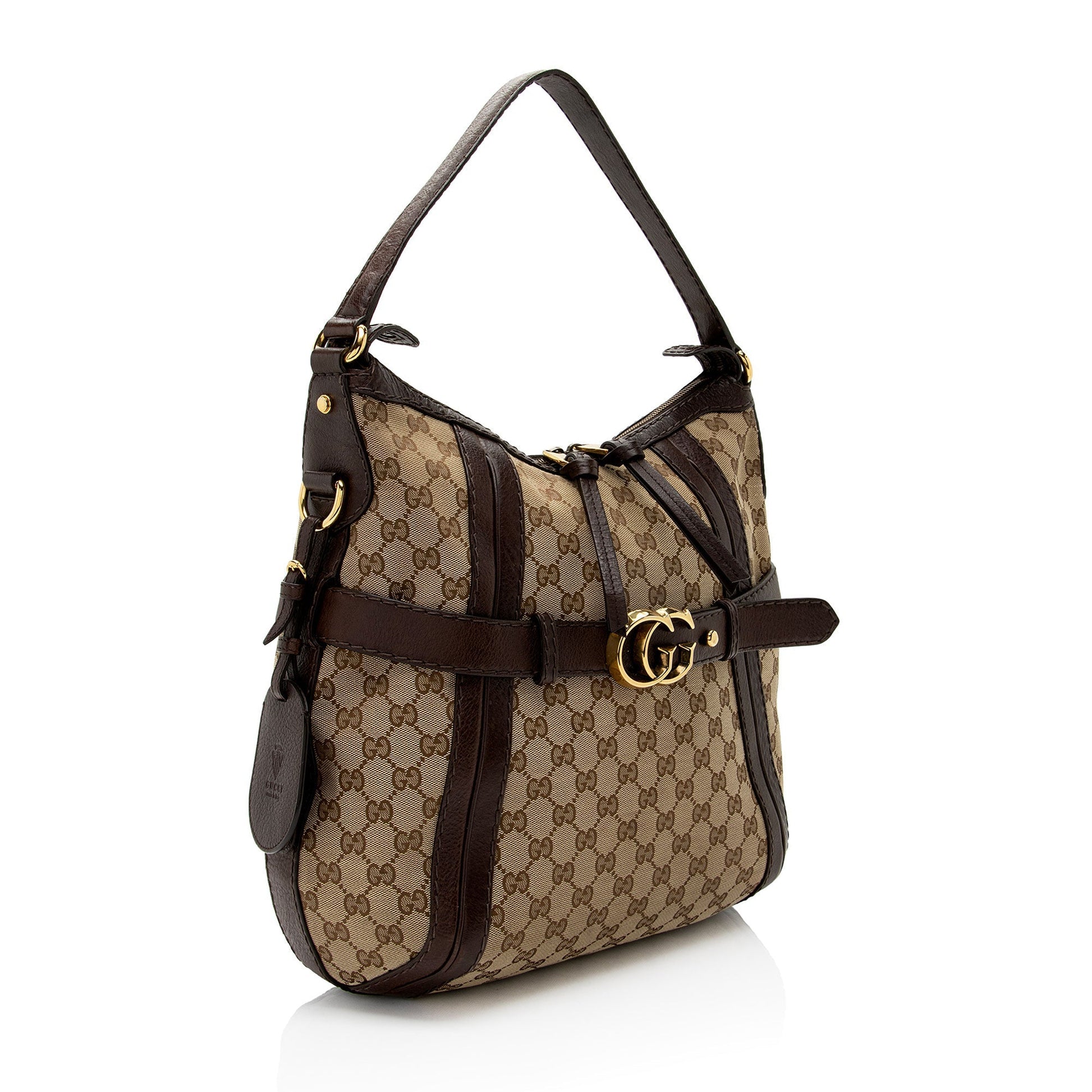 Gucci GG Running SHF-jpwkkM Leather Canvas Brown Beige Shoulder Bag