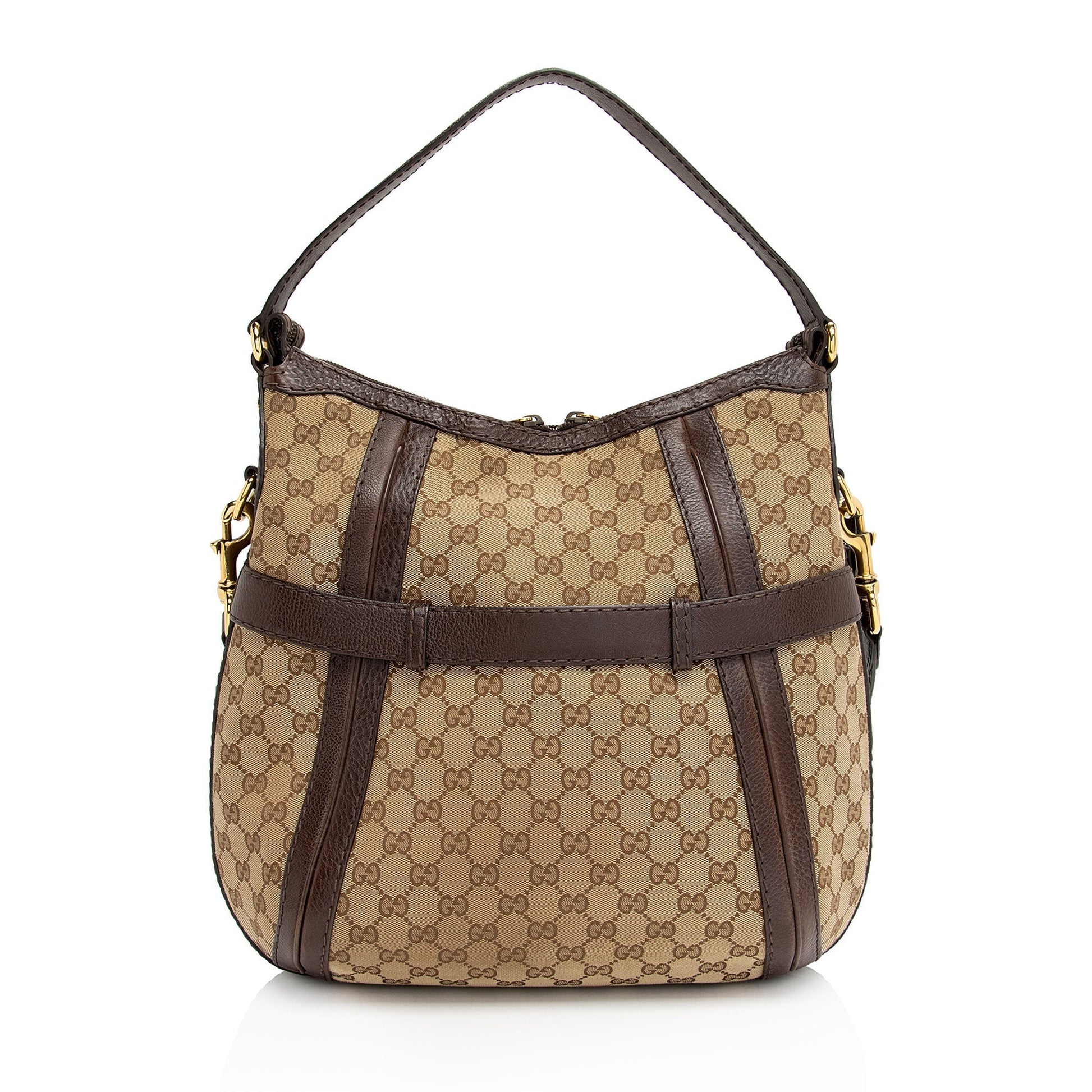 Gucci GG Running SHF-kbbOCL Leather Canvas Brown Beige Shoulder Bag
