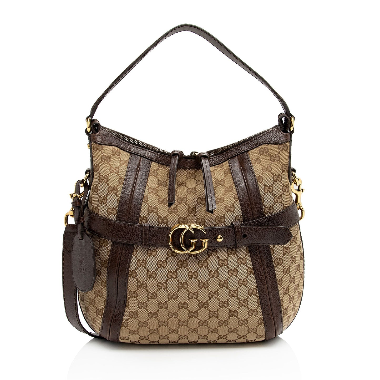 Gucci GG Running SHF-kbbOCL Leather Canvas Brown Beige Shoulder Bag