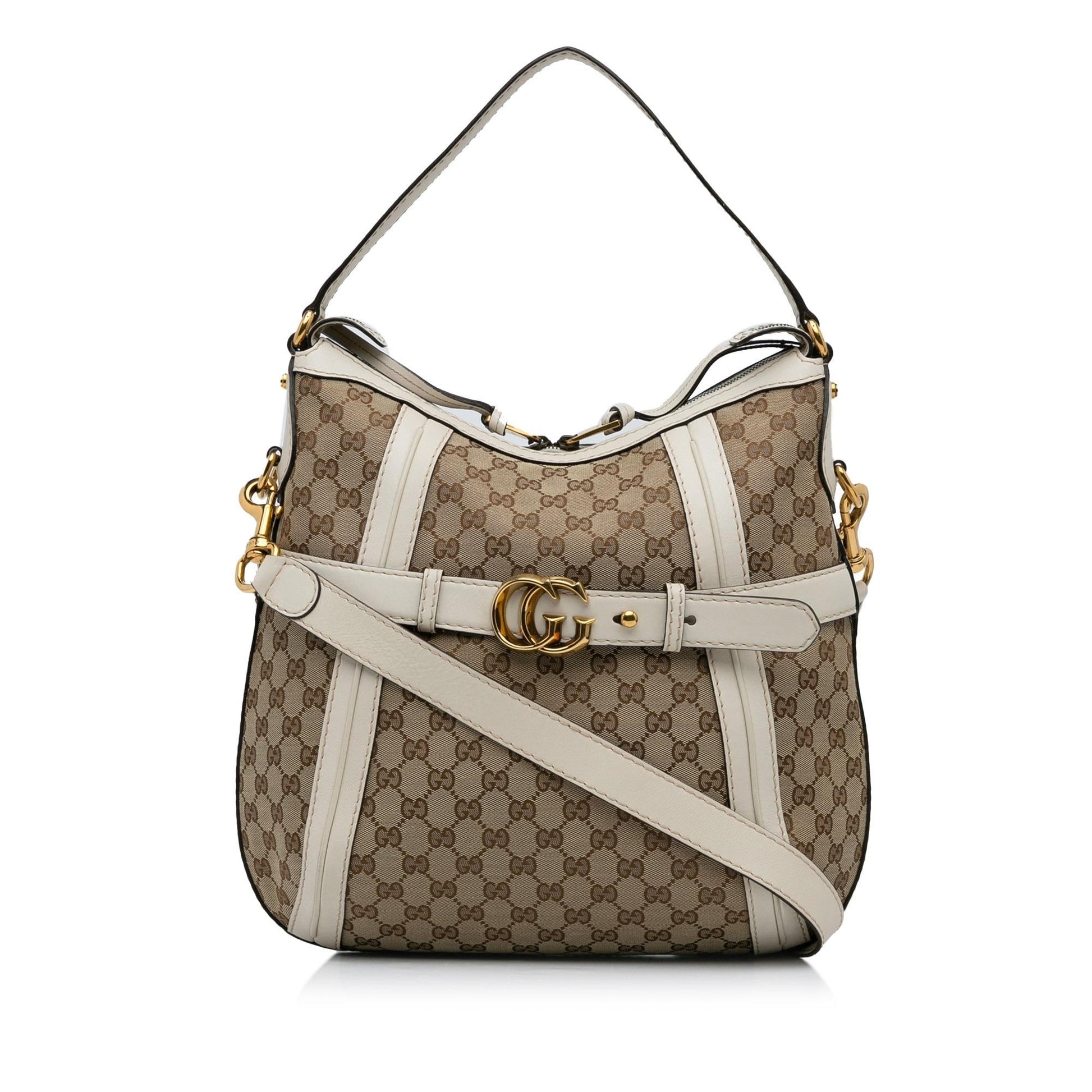 Gucci GG Running SHG-GaGvS8 Canvas Calf White Brown Satchel Bag
