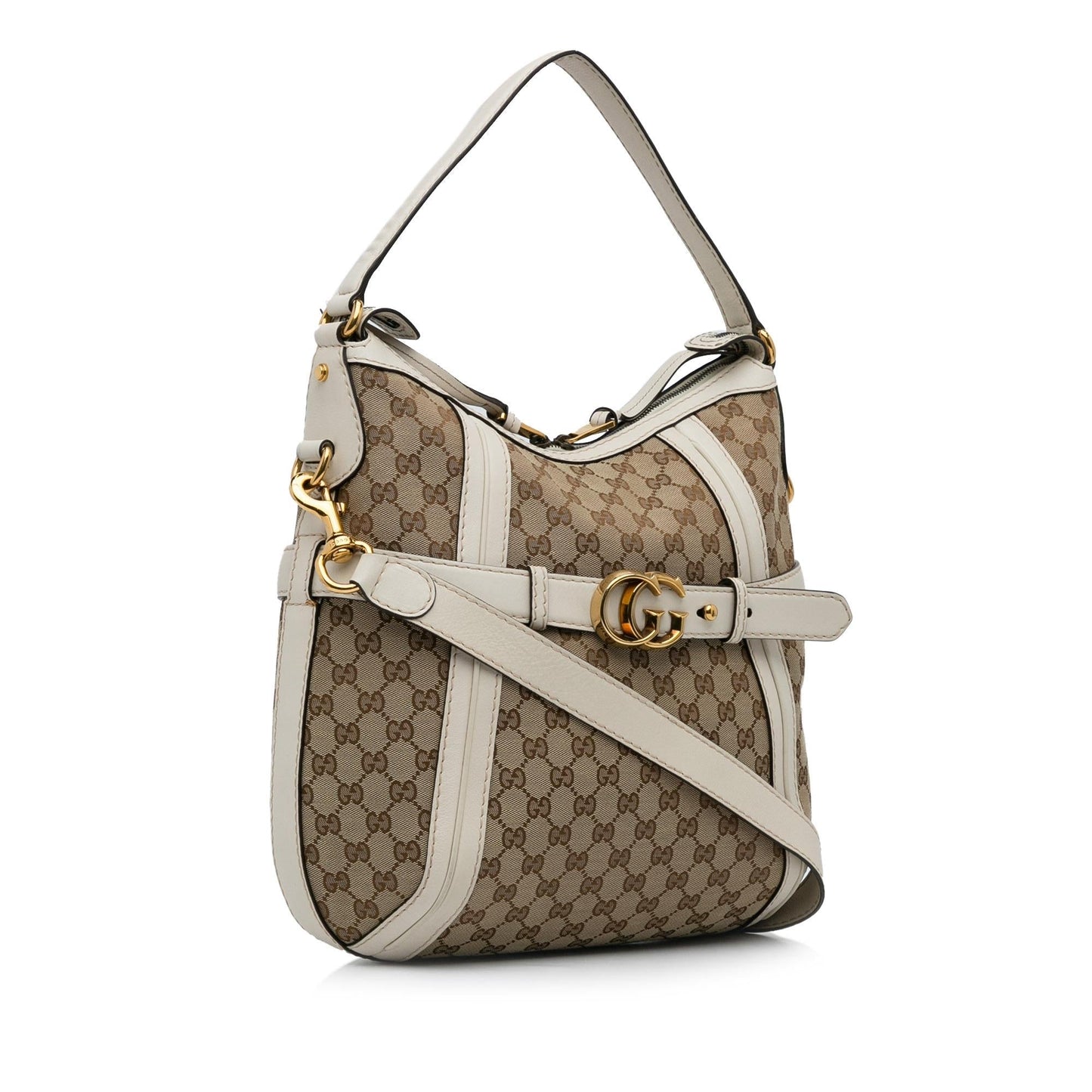 Gucci GG Running SHG-GaGvS8 Canvas Calf White Brown Satchel Bag