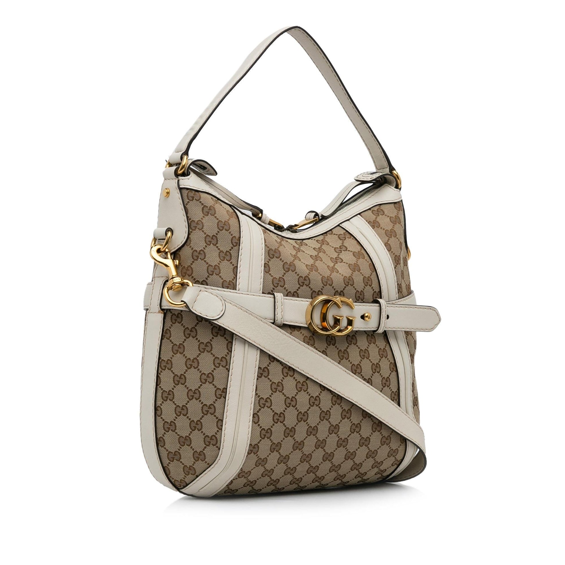 Gucci GG Running SHG-GaGvS8 Canvas Calf White Brown Satchel Bag