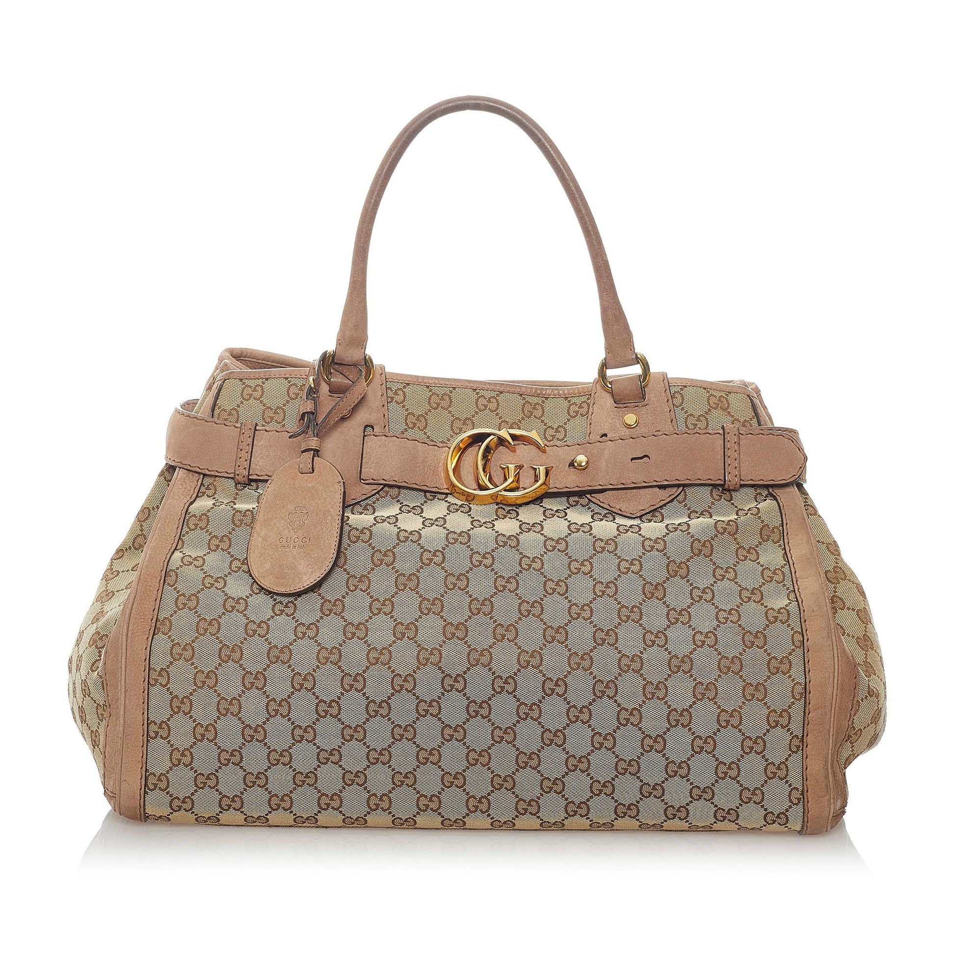Gucci GG Running SHG Canvas Brown Grey Tote Bag