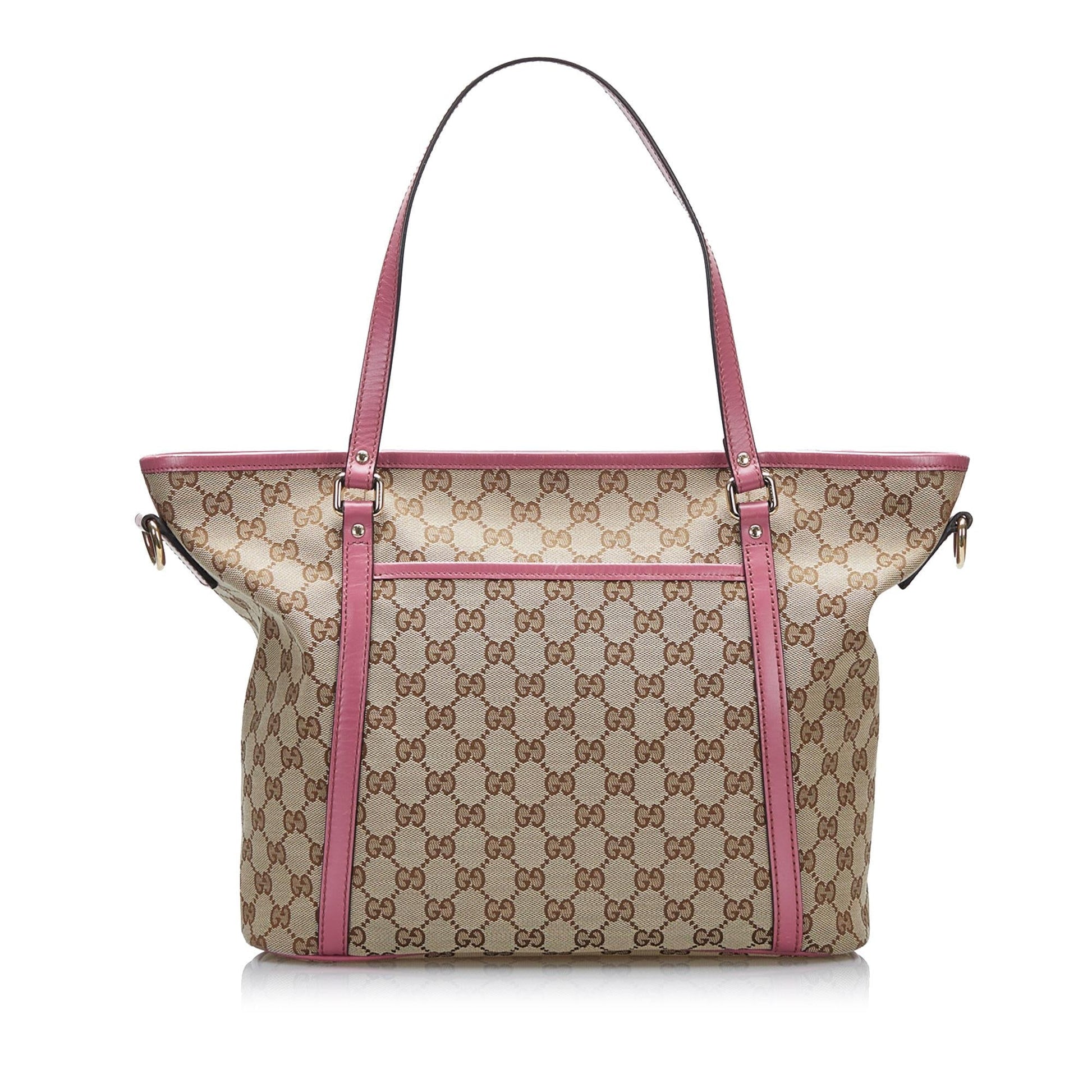 Gucci GG SHG-krSlKU Canvas Calf Brown Pink Satchel Bag