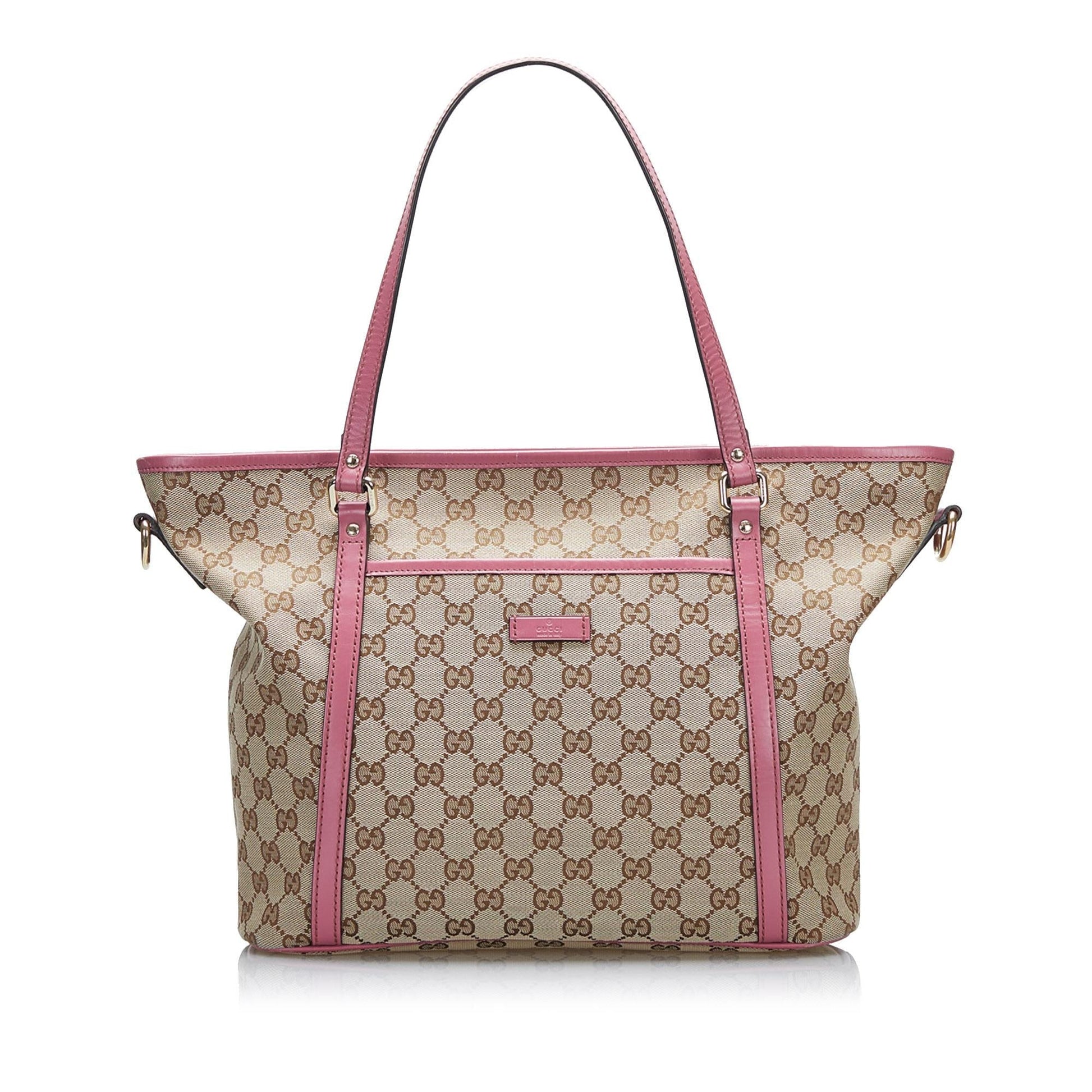 Gucci GG SHG-krSlKU Canvas Calf Brown Pink Satchel Bag