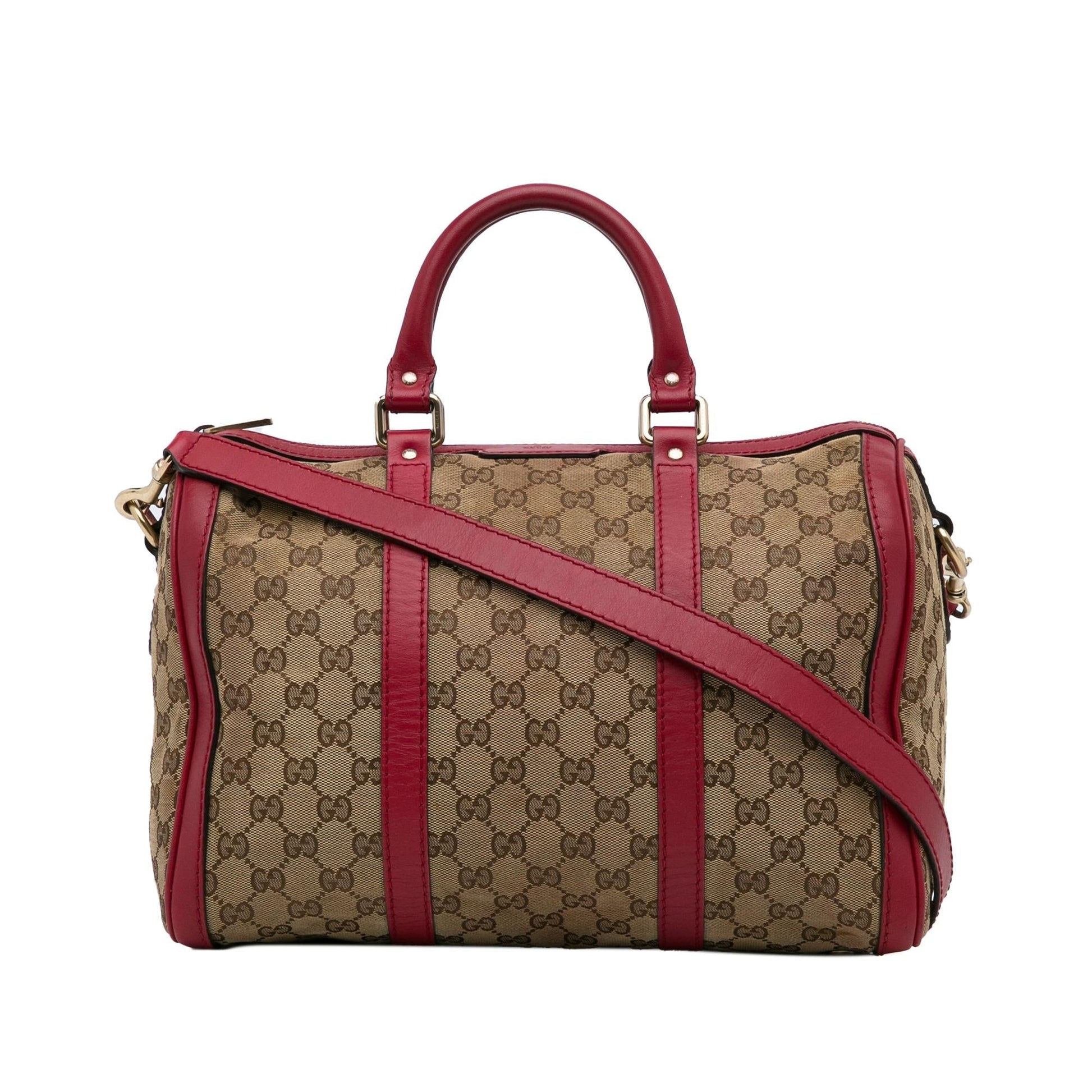 Gucci GG SHG-peFRyU Canvas Calf Brown Red Satchel Bag