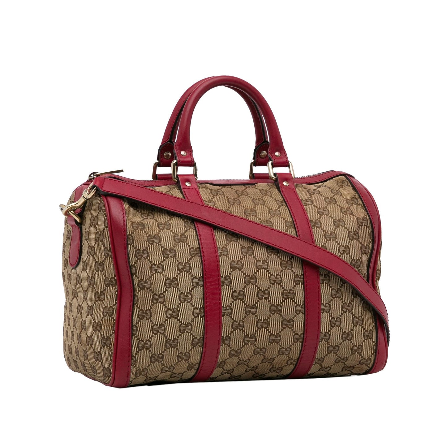 Gucci GG SHG-peFRyU Canvas Calf Brown Red Satchel Bag