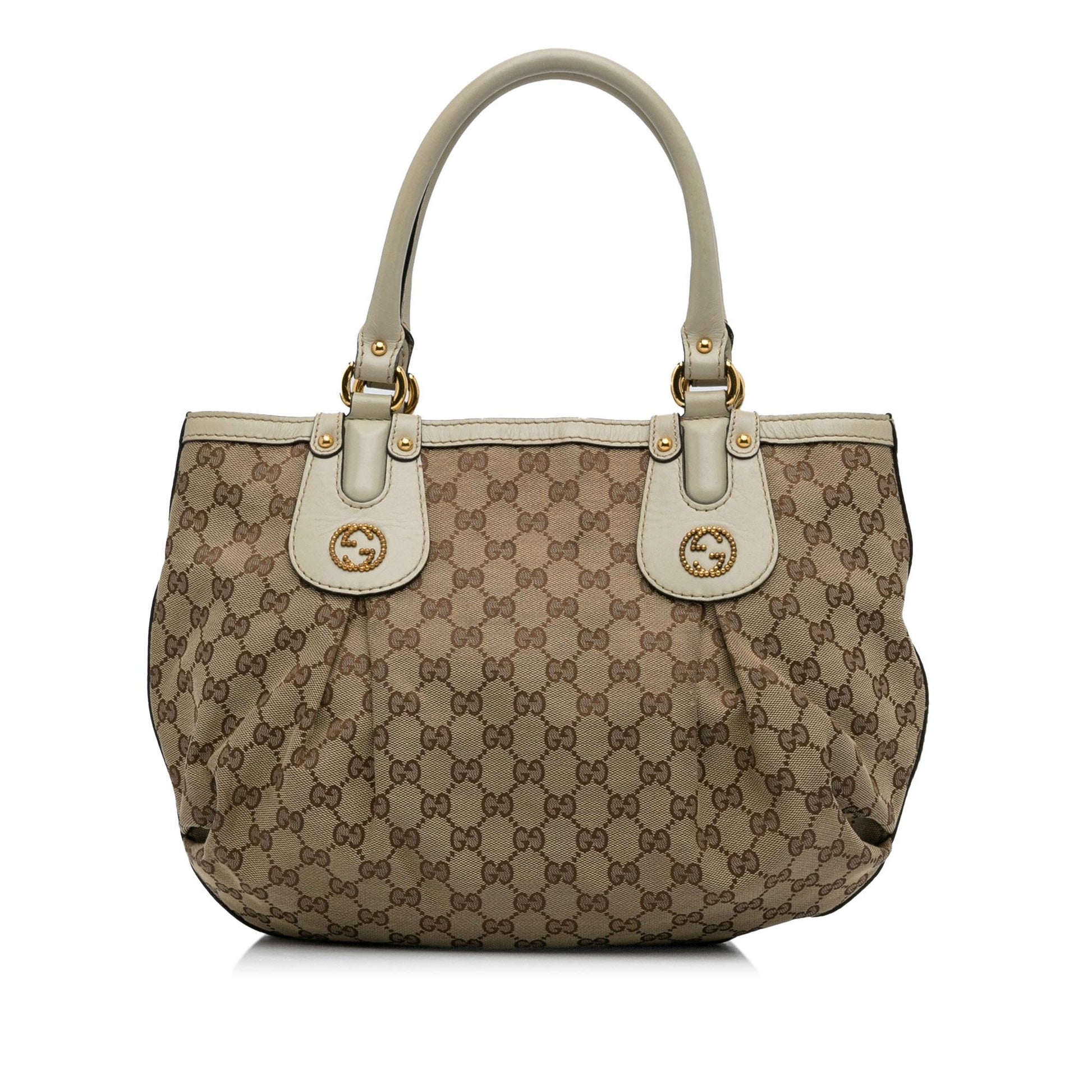 Gucci GG Scarlett SHG-V3g75g Canvas Calf White Brown Tote Bag