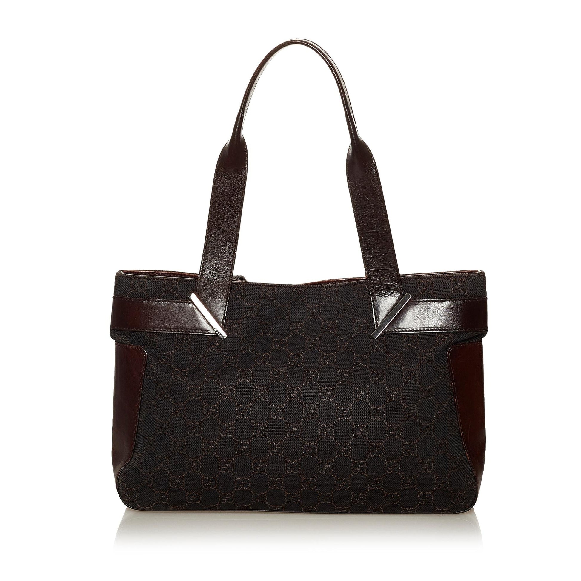 Gucci GG SHG Canvas Black Brown Shoulder Bag Bag Shg