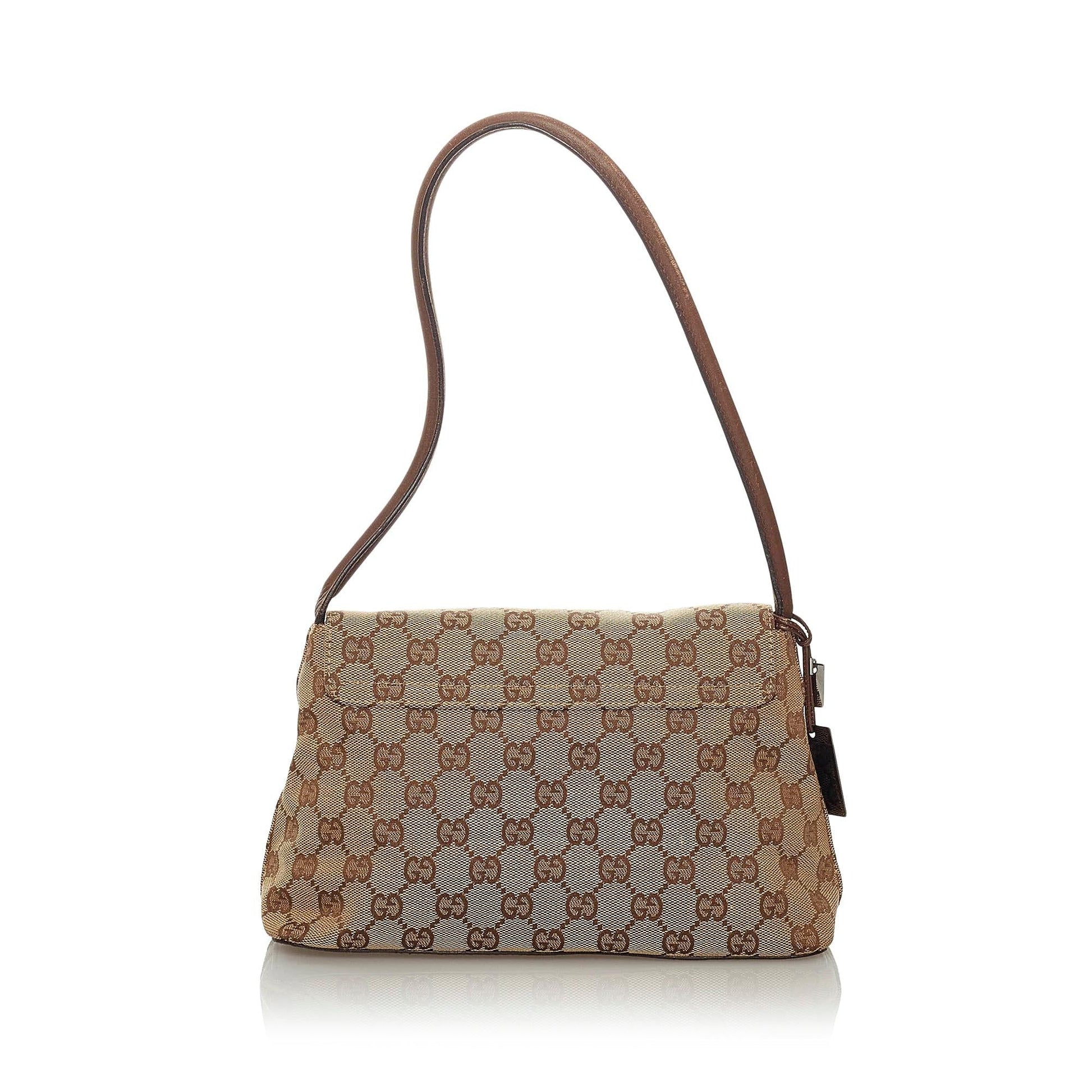 Gucci GG SHG Canvas Calf Brown Shoulder Bag 5