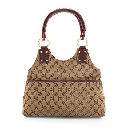 Gucci GG SHF Leather Canvas Beige Shoulder Bag